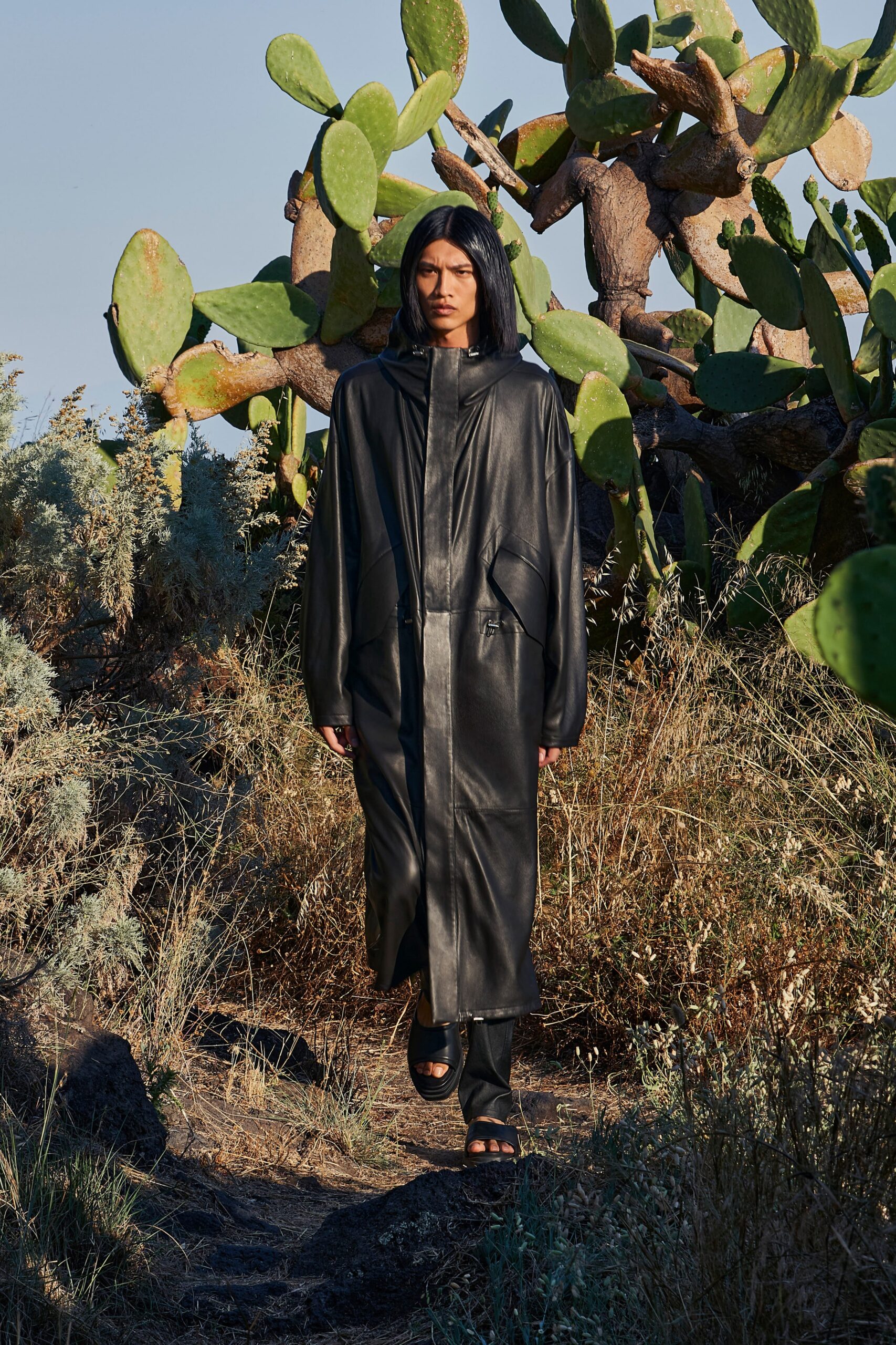 black leather relaxed coat
