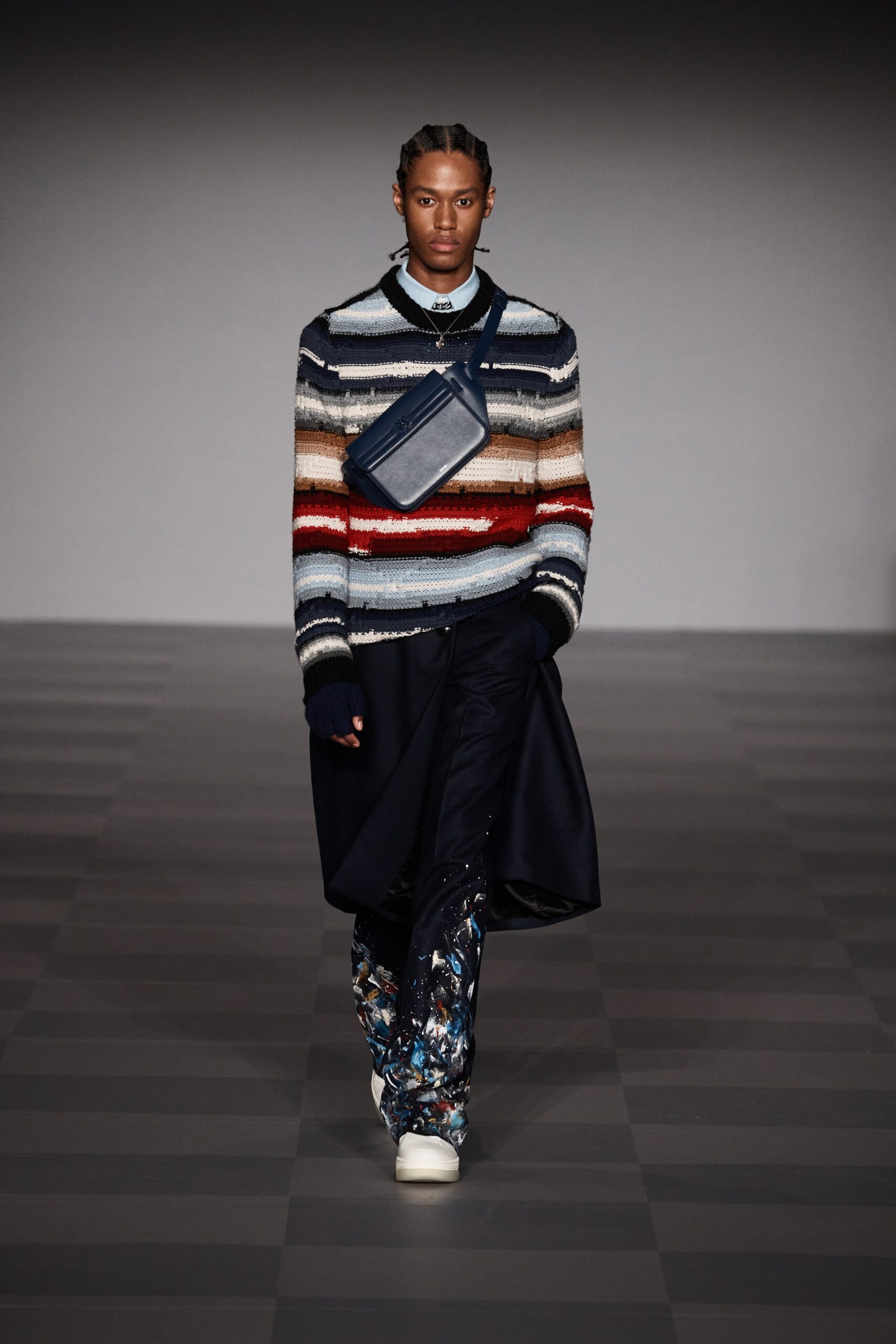 striped wool sweater with relaxed pants
