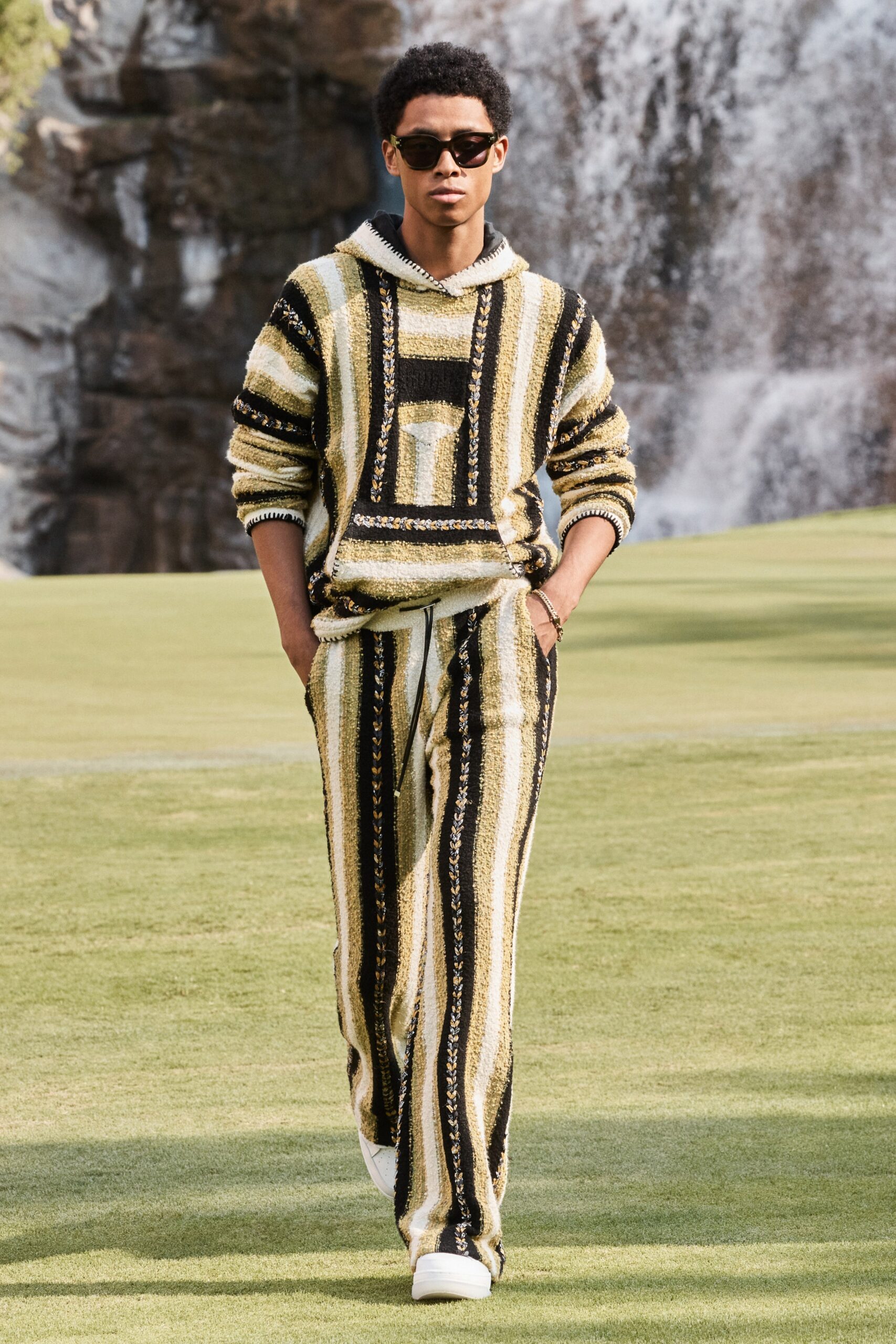 striped black and yellow hoodie and pants