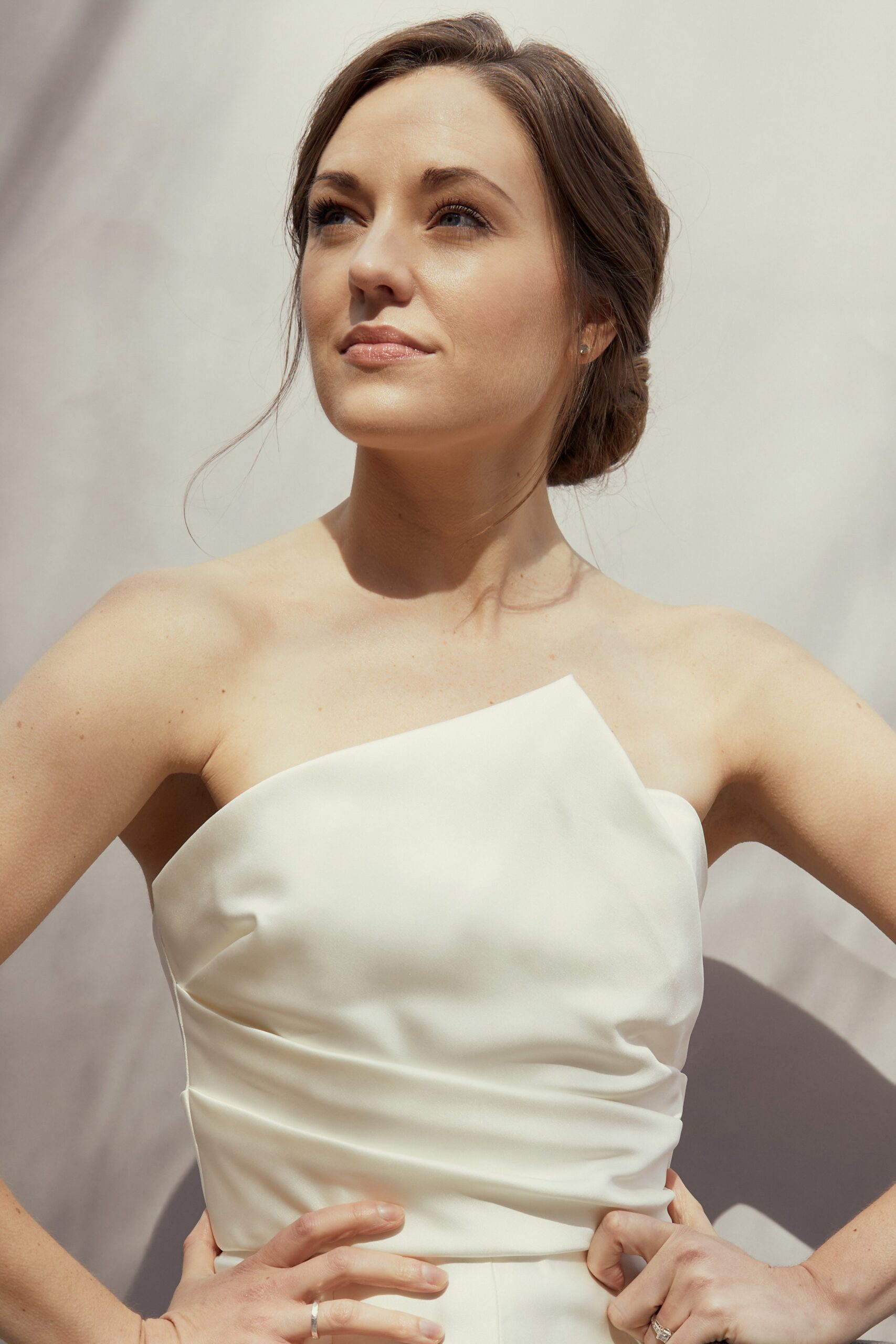 white silk strapless dress