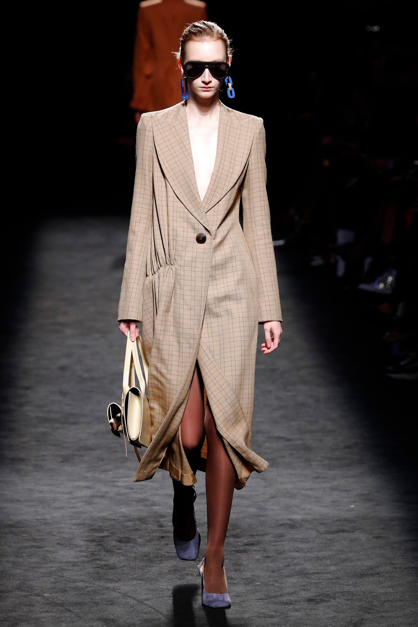 beige plaid midi dress