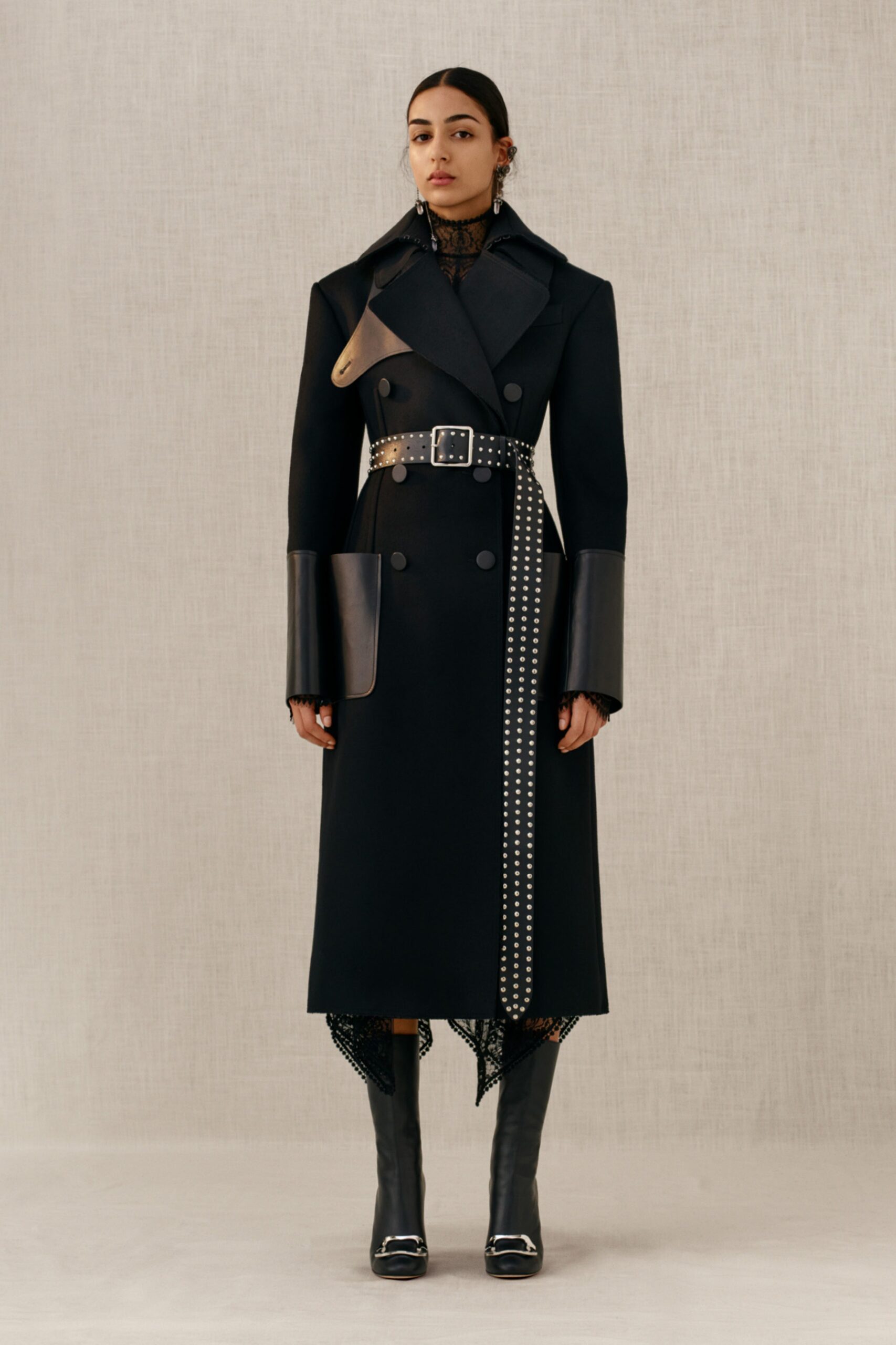 fitted black wool coat