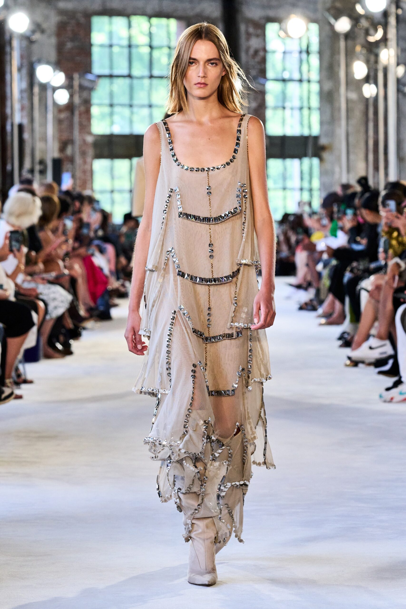 beige silk layered dress