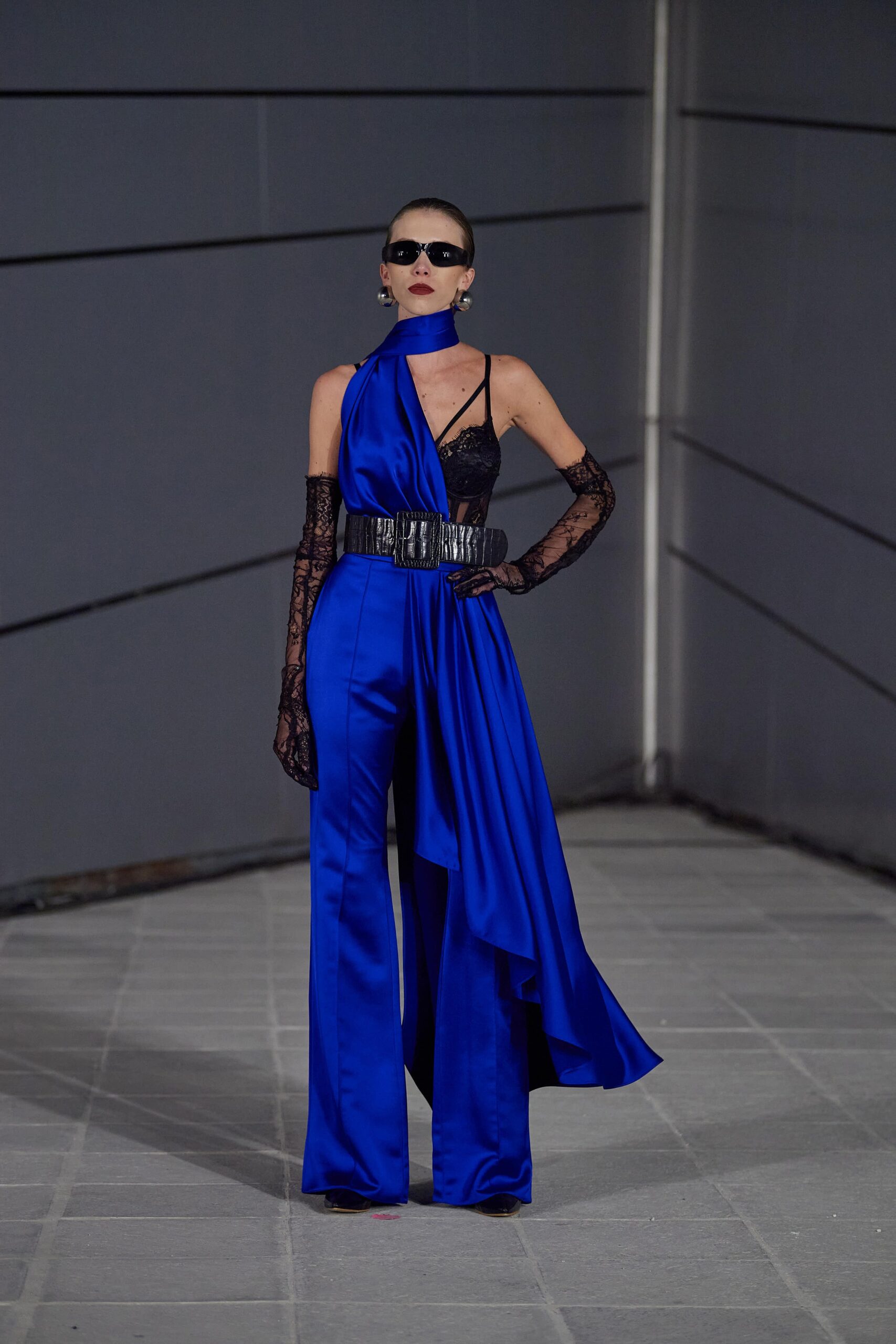blue satin wide-leg pants