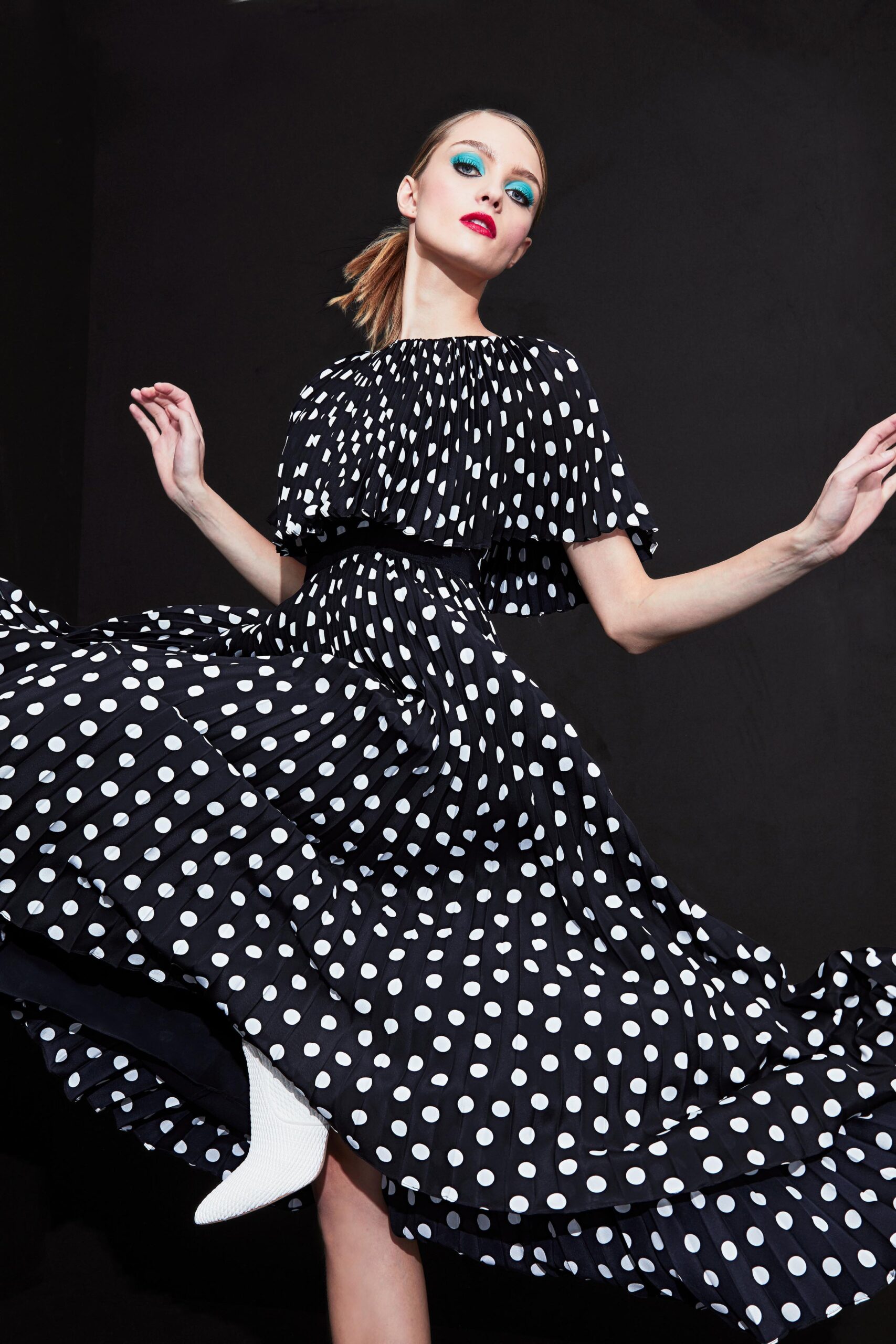 black and white polka-dot maxi dress
