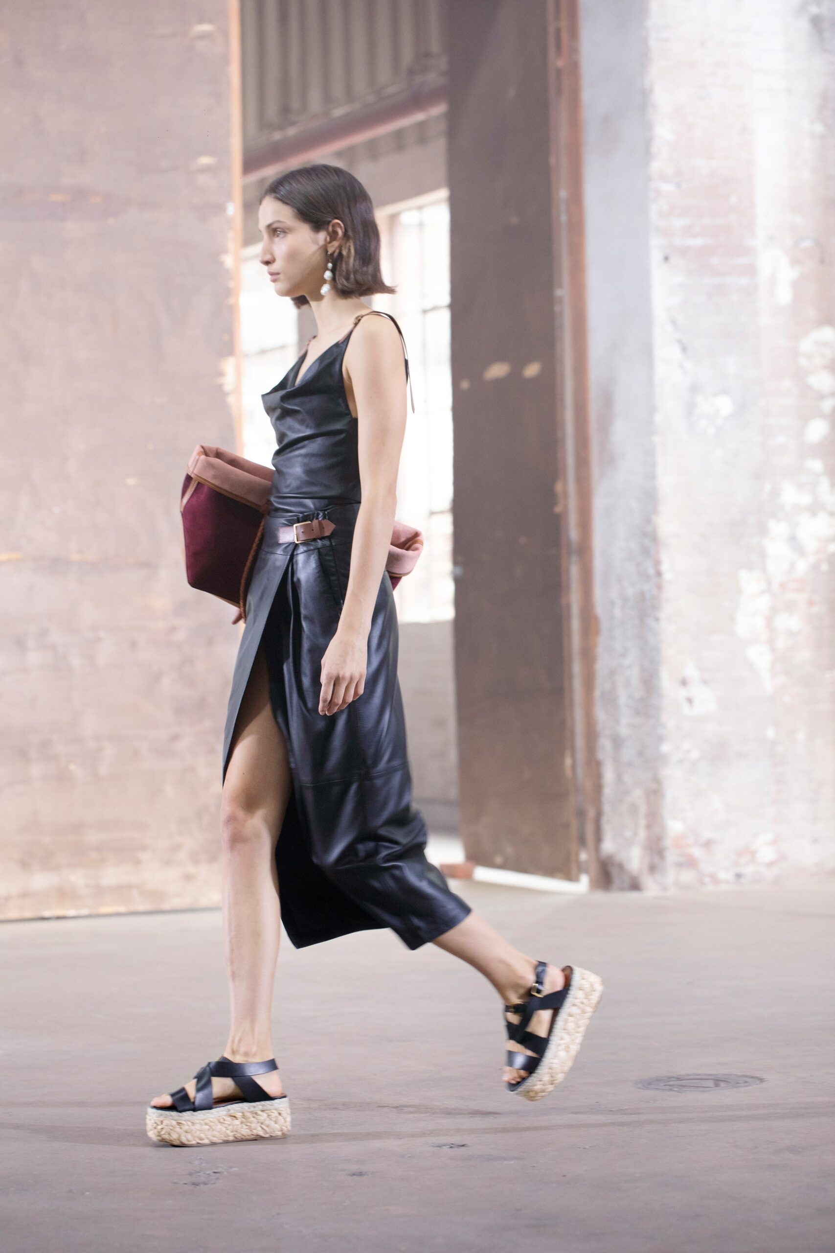 black leather midi dress and shoes