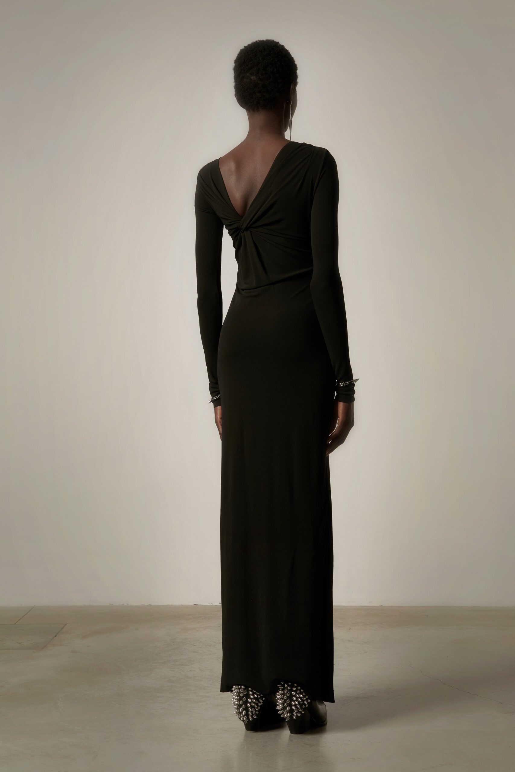 fitted black jersey gown