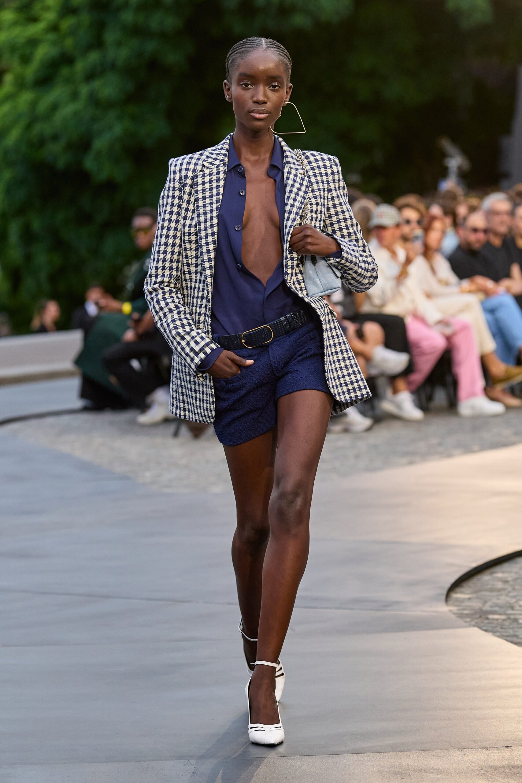 tailored checked blazer with shorts