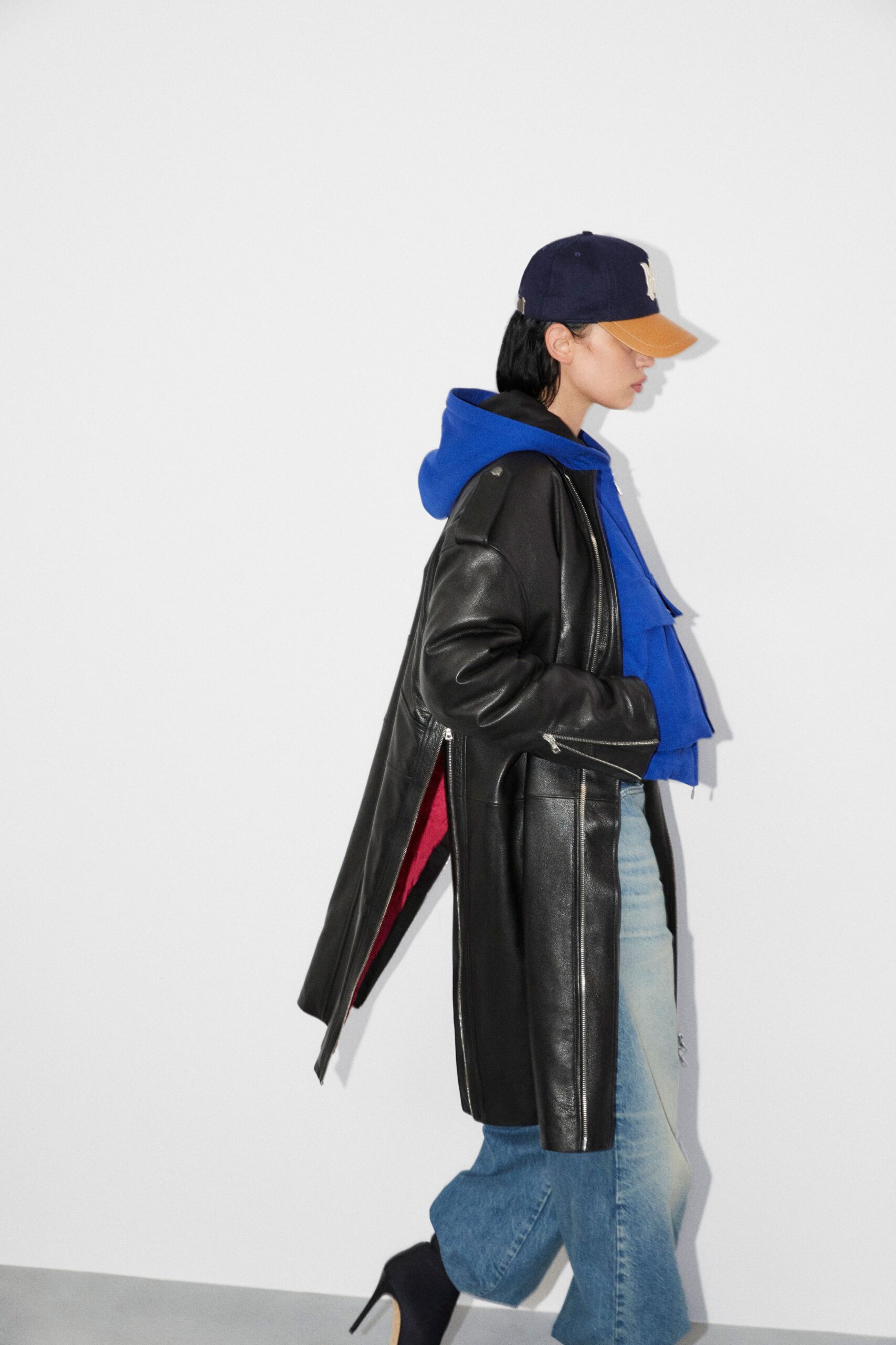 black leather coat with hoodie
