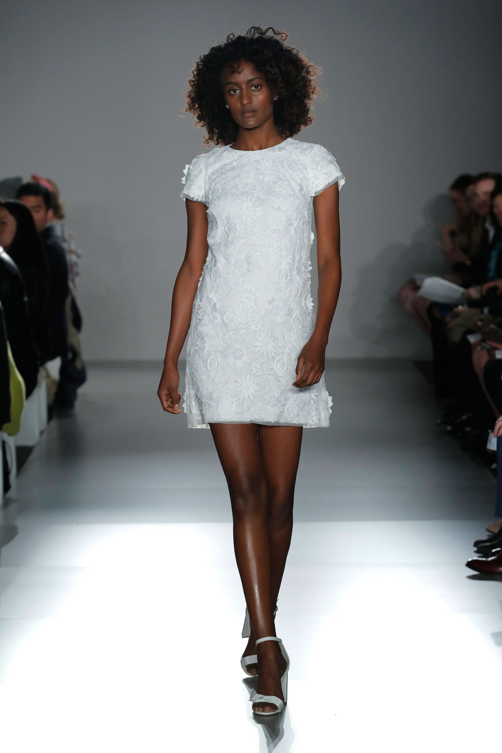 white lace embroidered mini dress