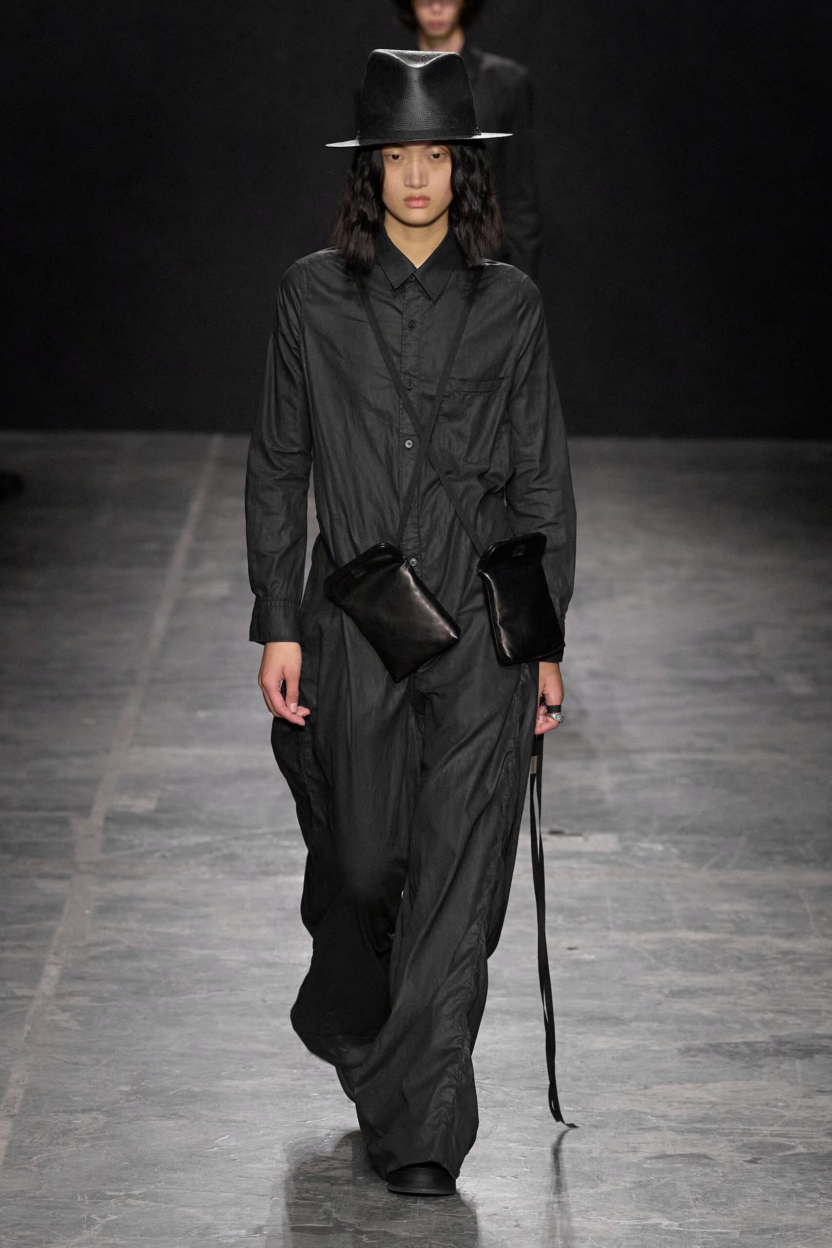 black relaxed jumpsuit with hat