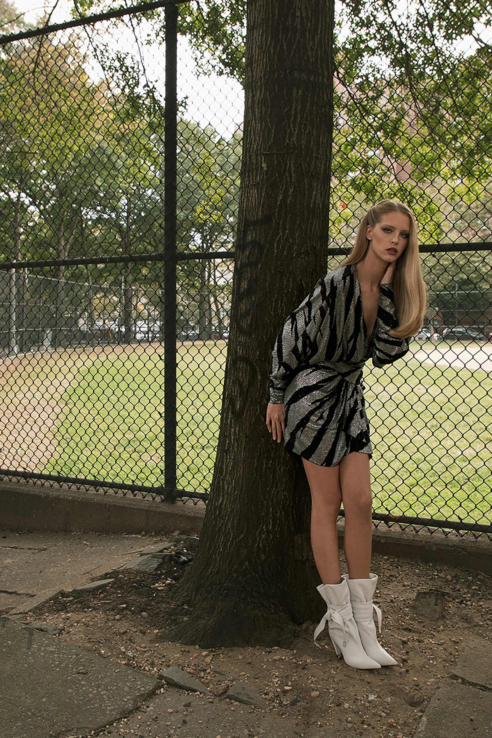 black and white striped mini dress