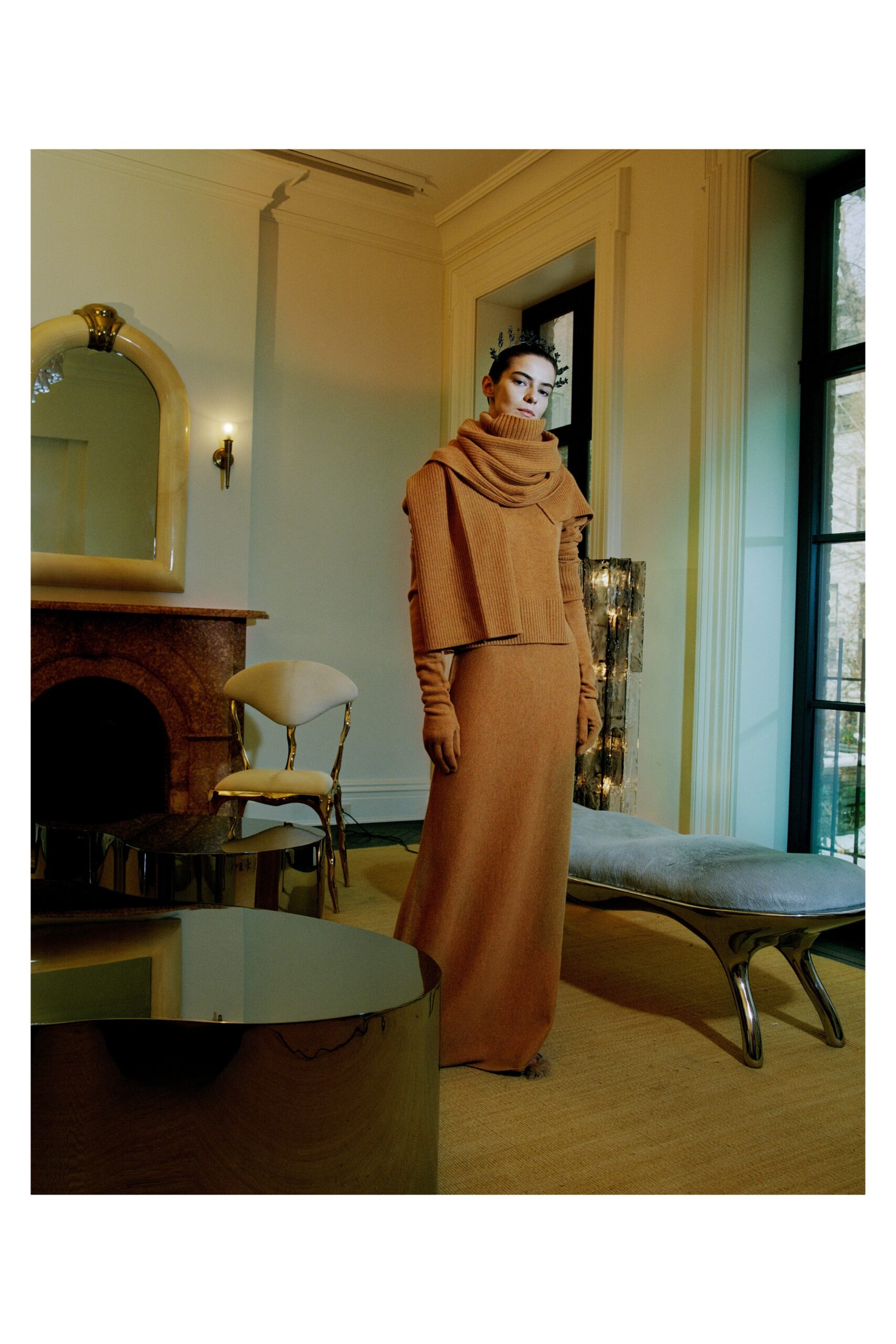 brown wool maxi dress and sweater