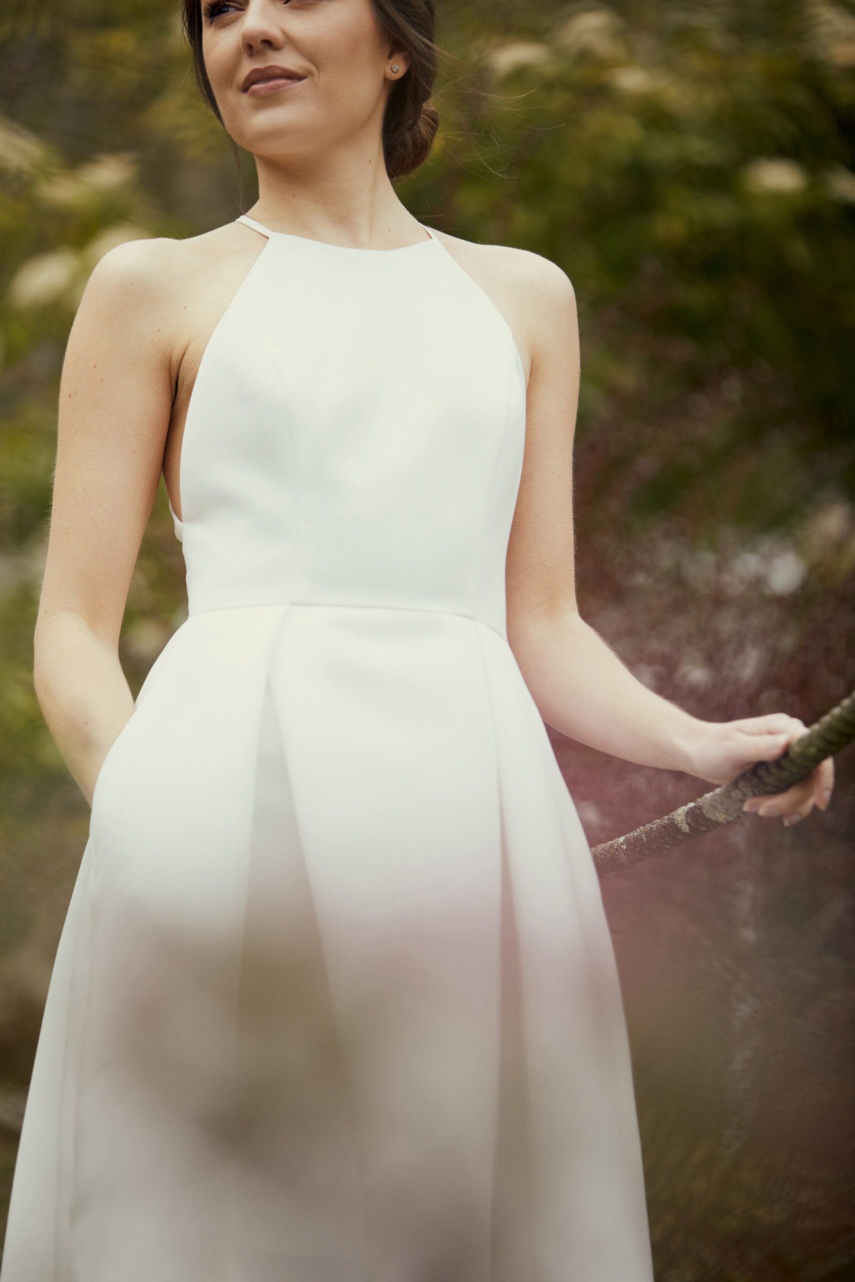 white silk sleeveless dress