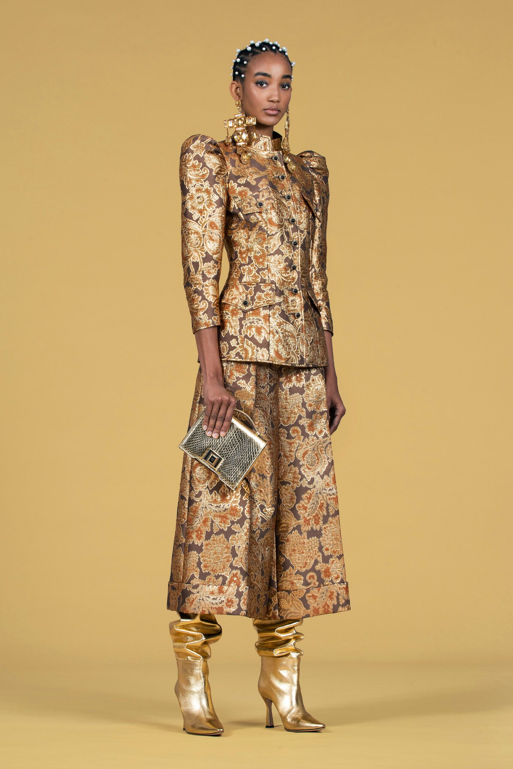 gold brocade tailored suit