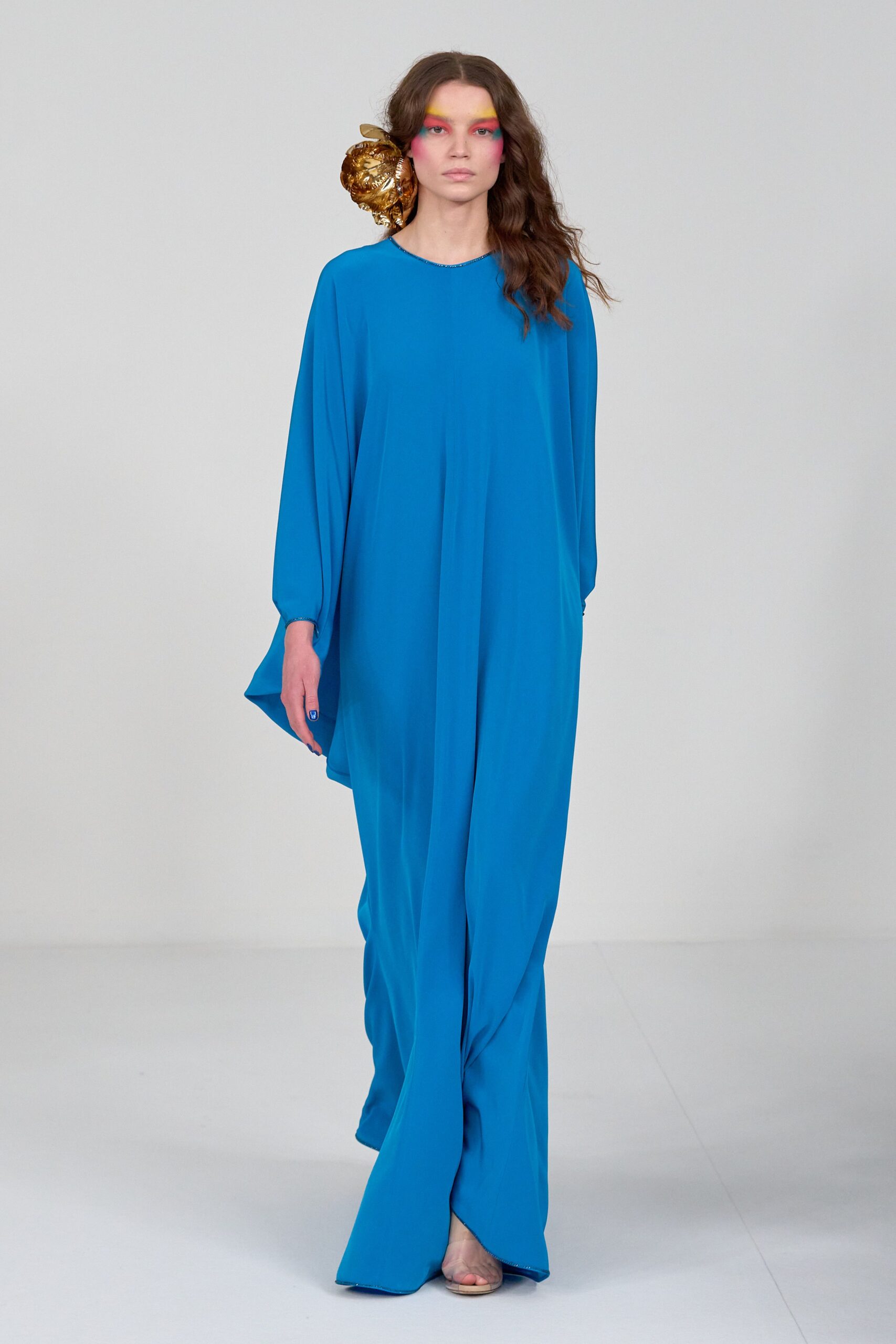 blue relaxed silk maxi dress