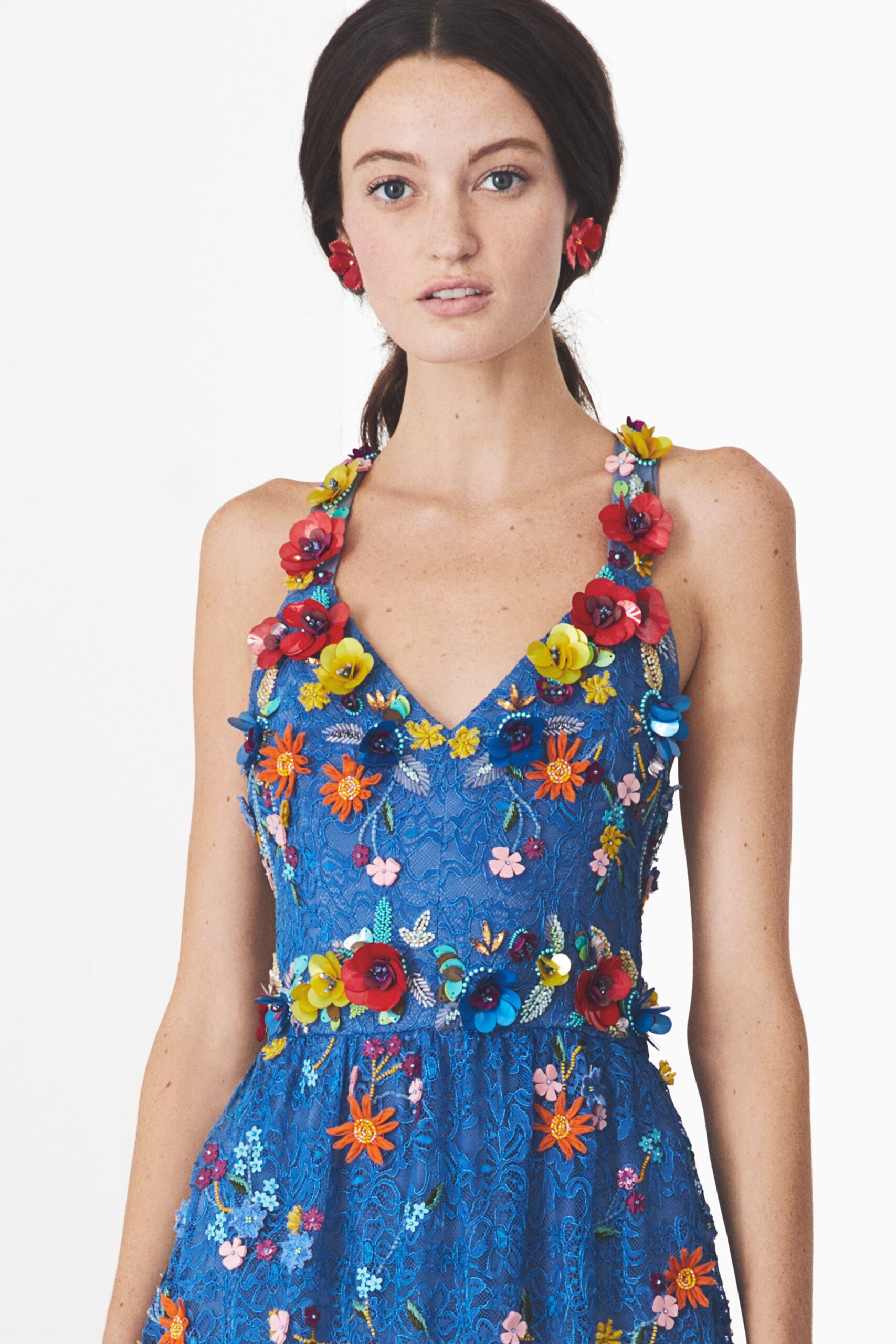 blue lace sleeveless dress
