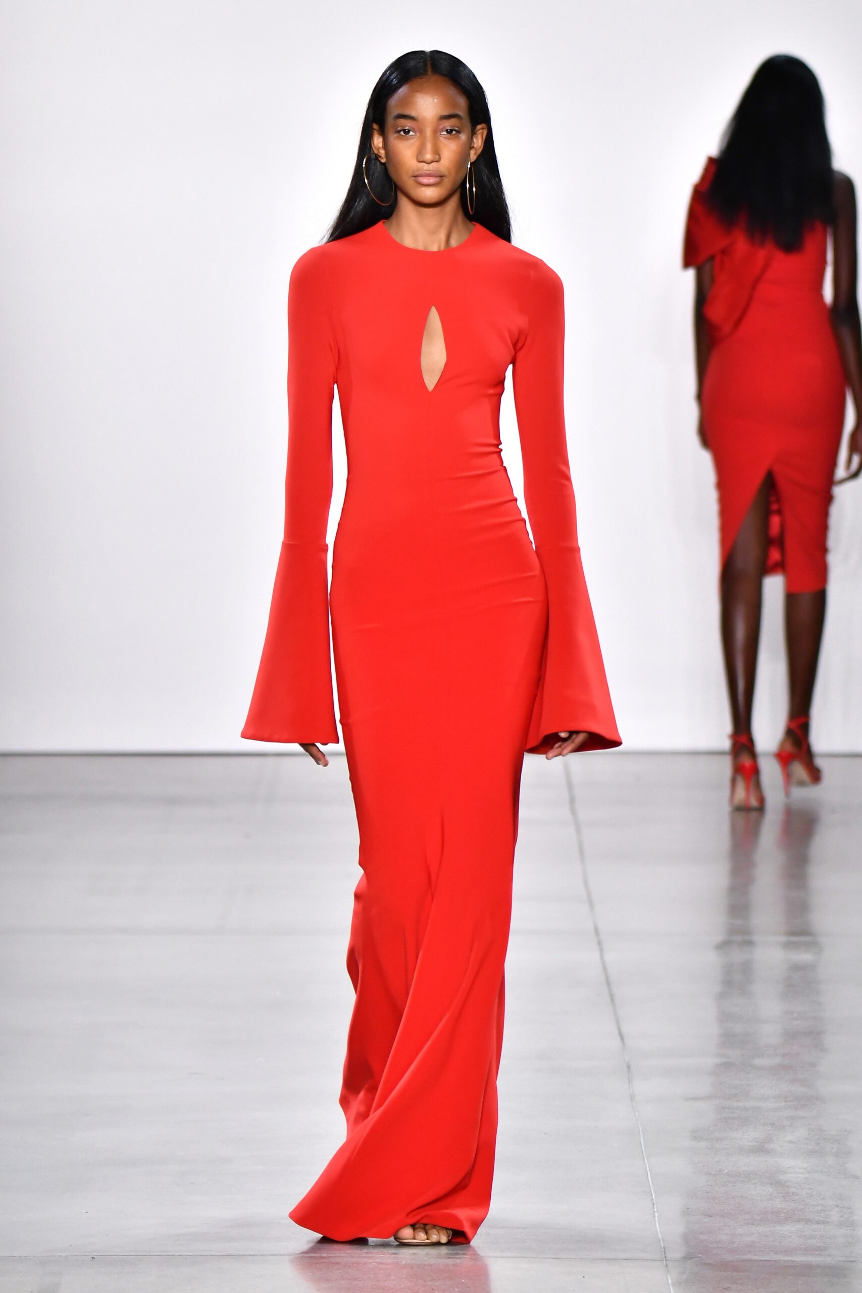 fitted red jersey gown