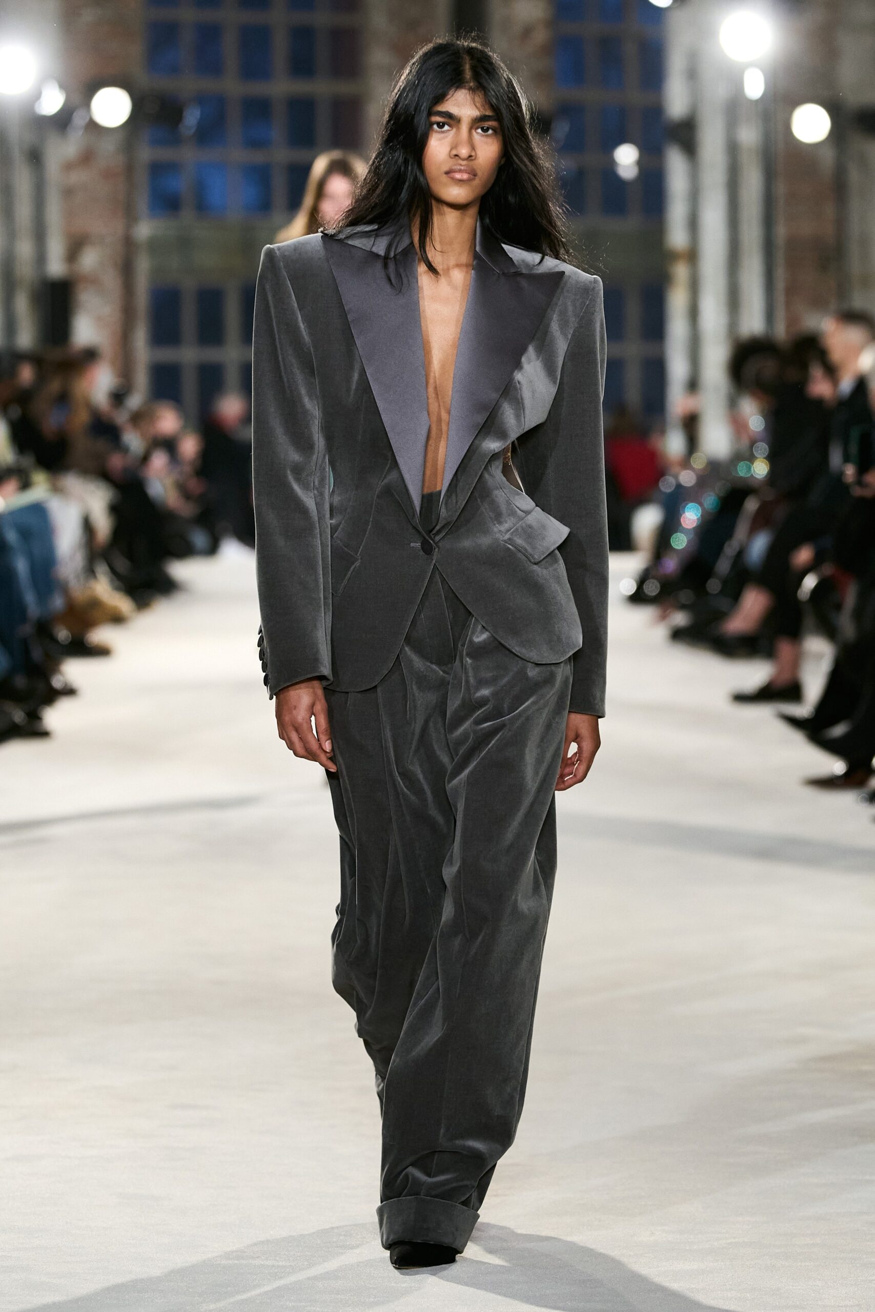 gray velvet tailored suit