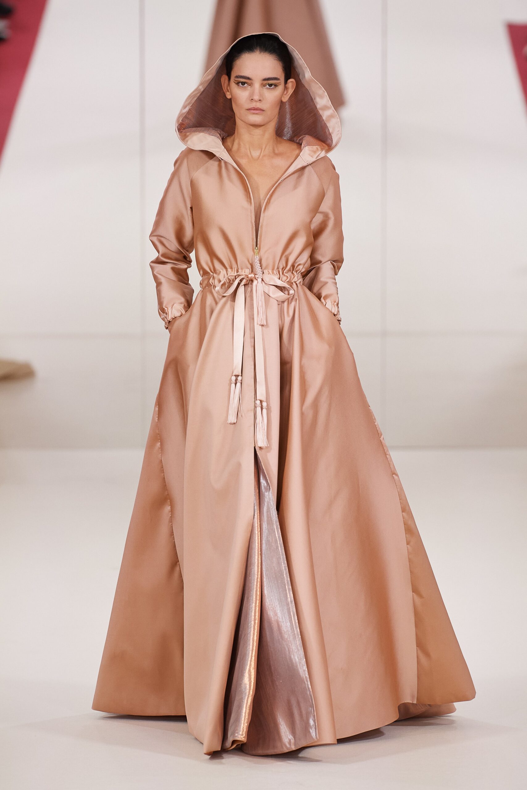 pink silk hooded coat
