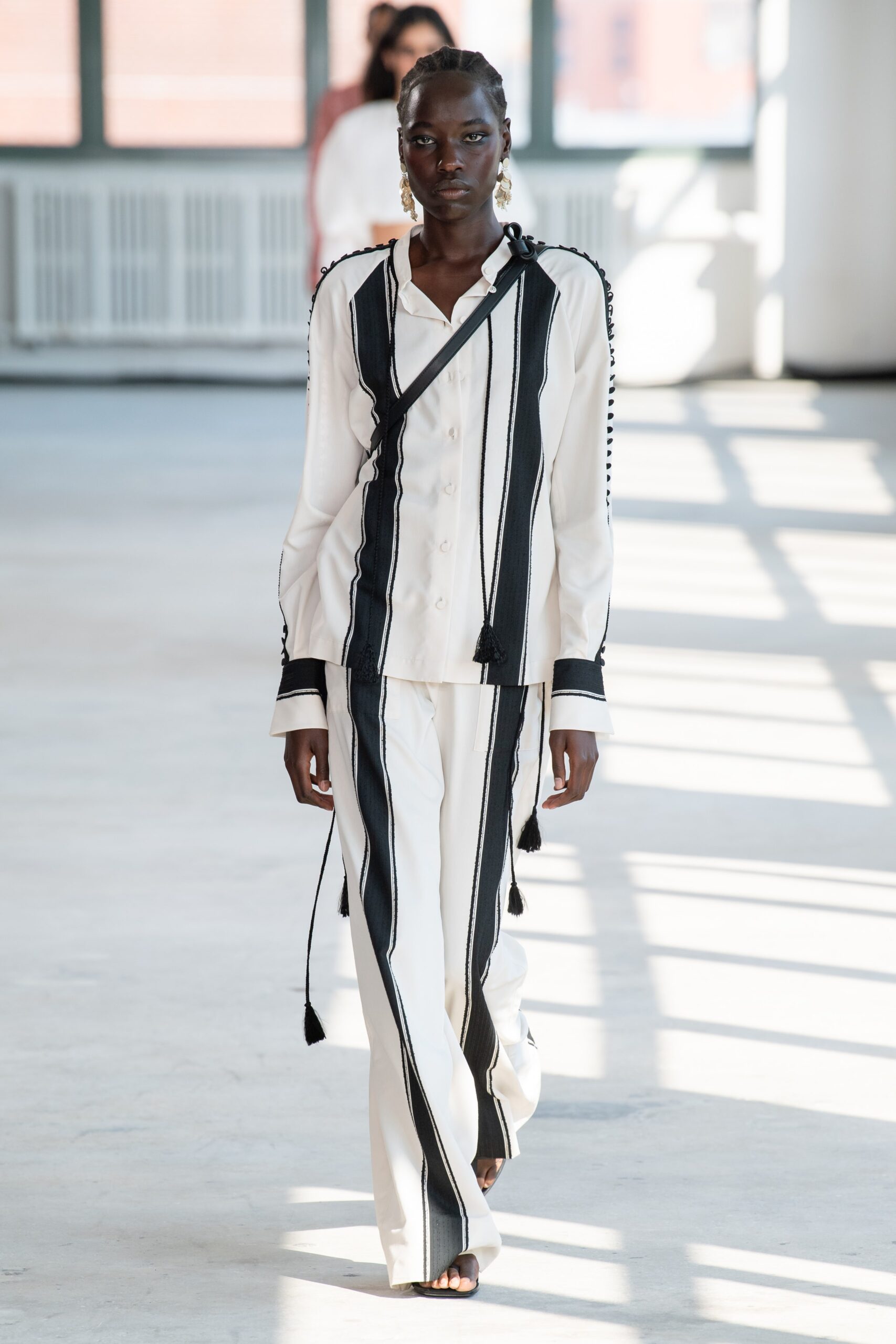 striped black and white shirt and pants