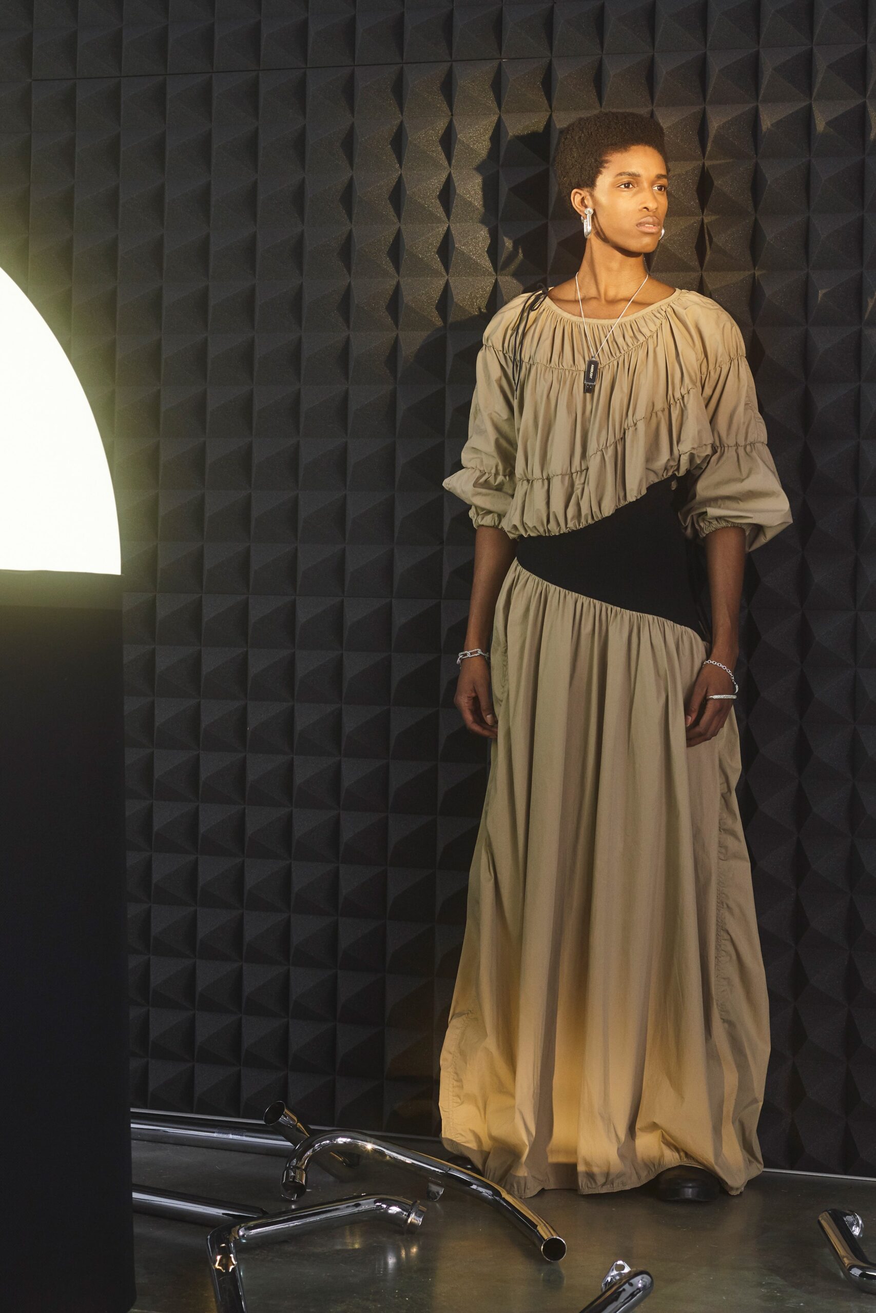 beige relaxed long-sleeve dress