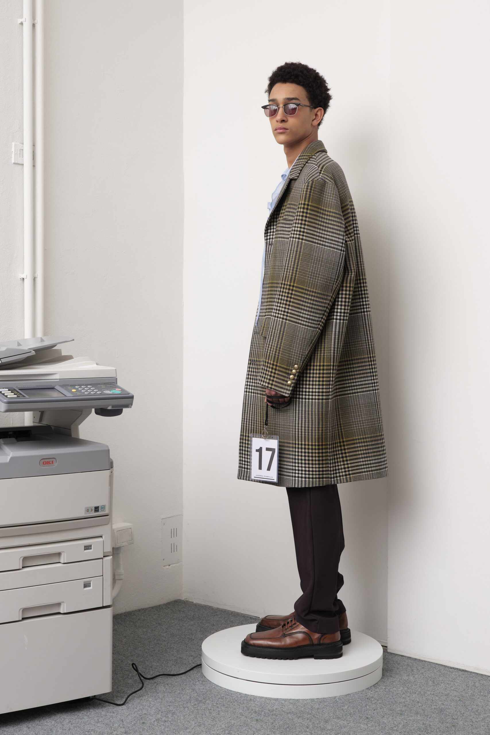 oversized gray checked coat