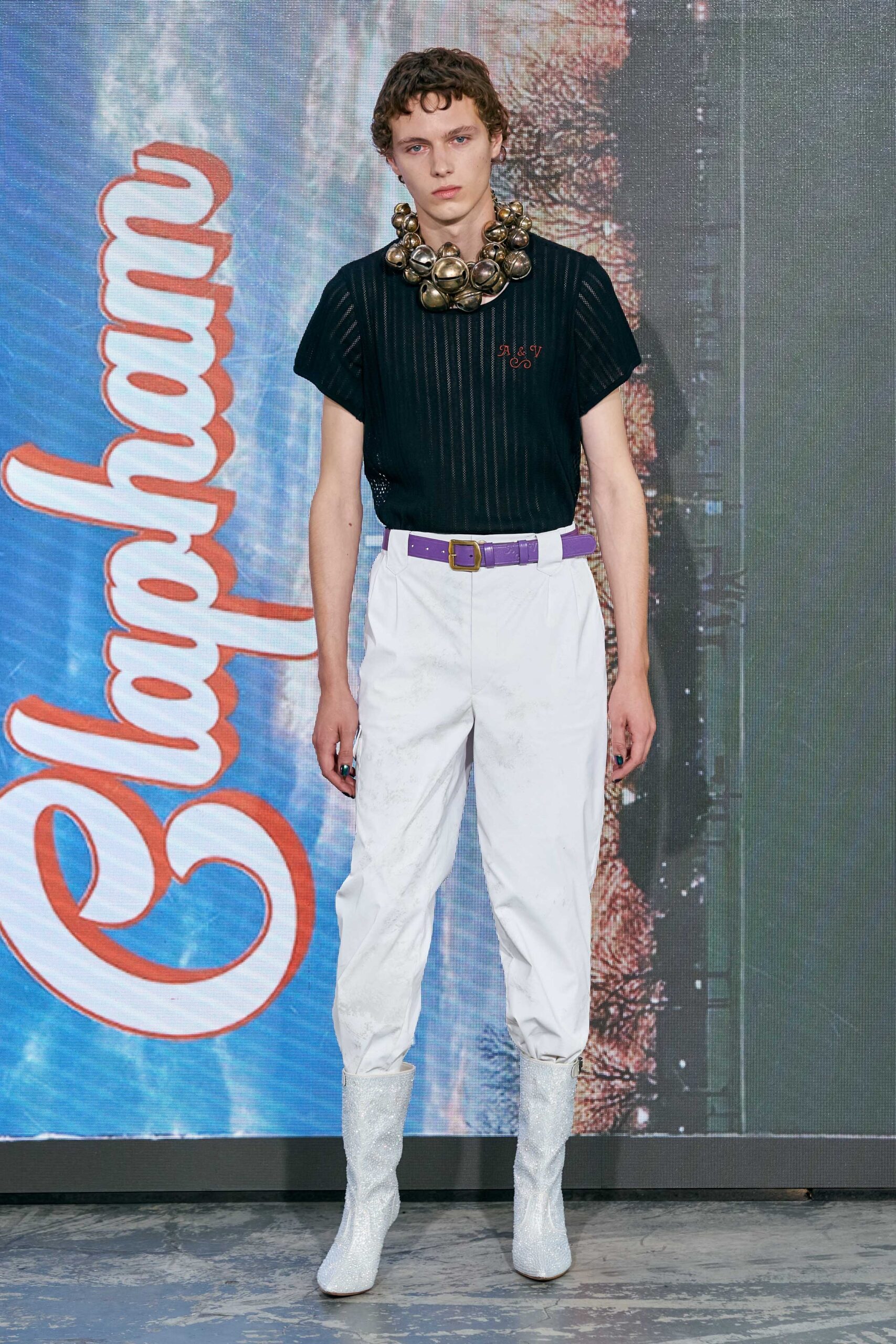 black striped top with white pants
