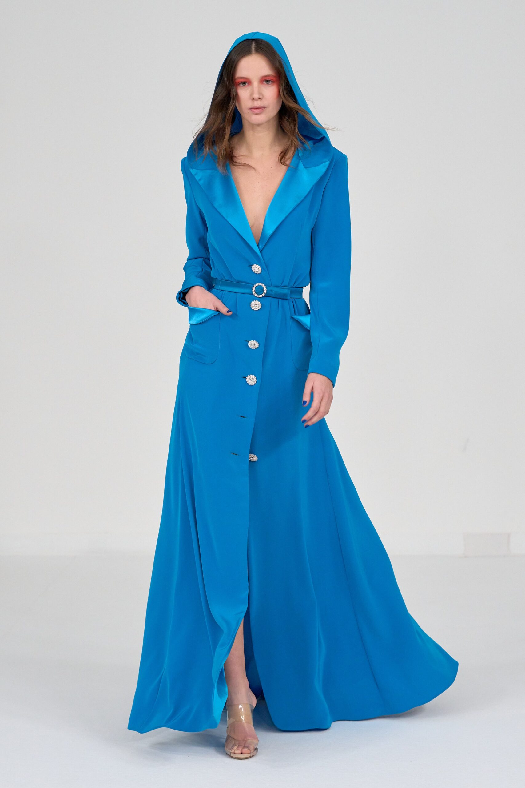 blue silk hooded gown