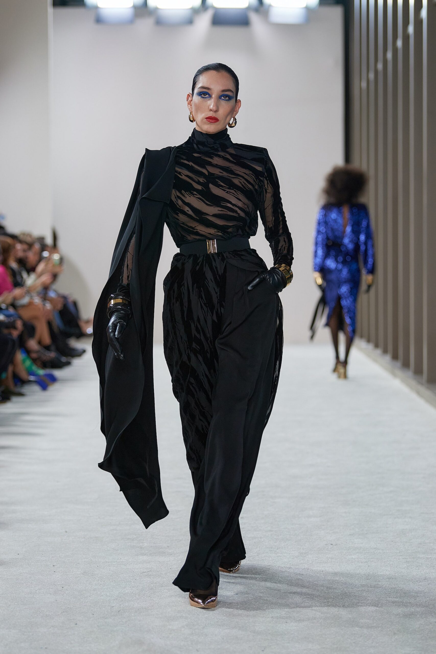 black silk fitted top with cape