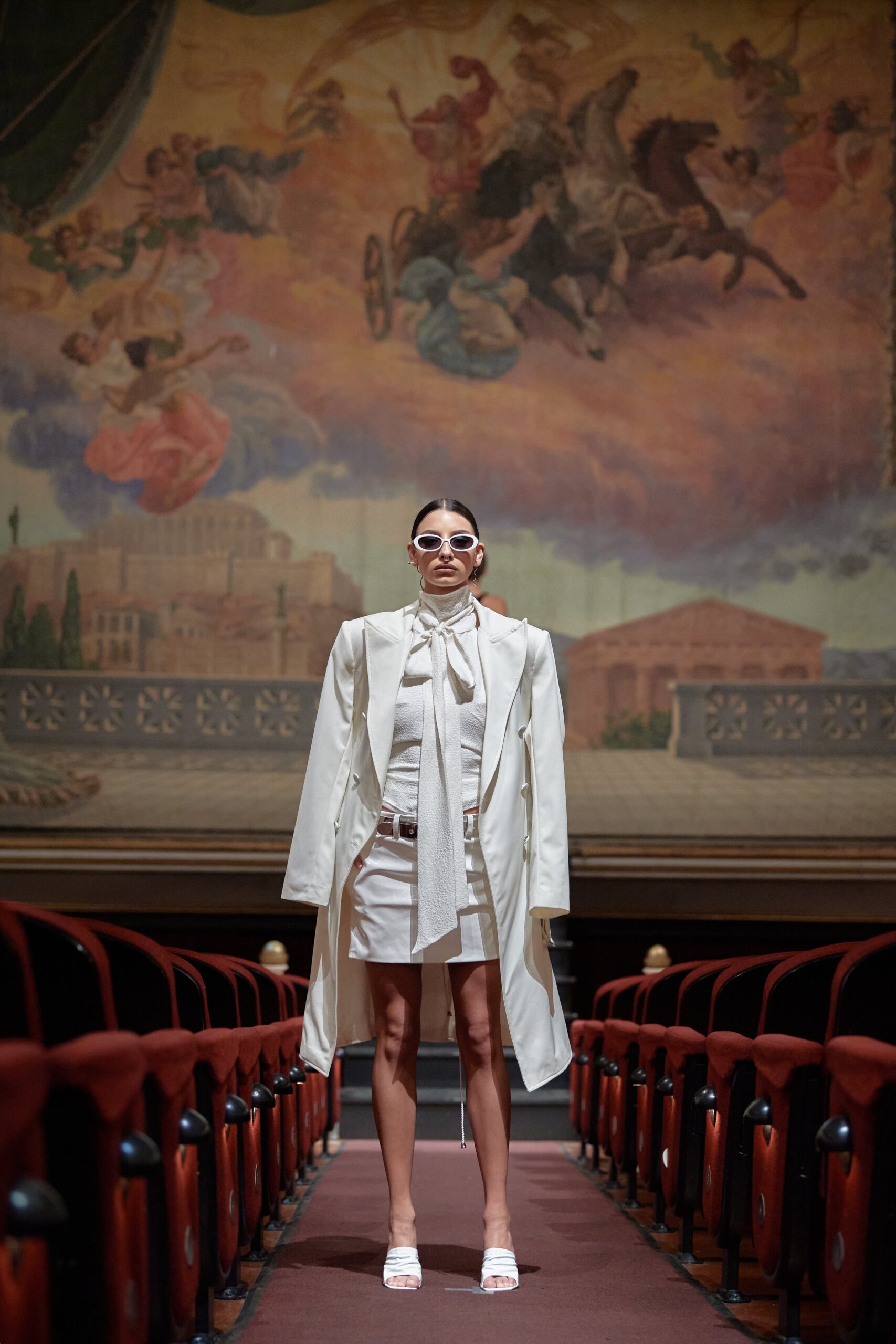 white cotton long-sleeve collared relaxed belted coat