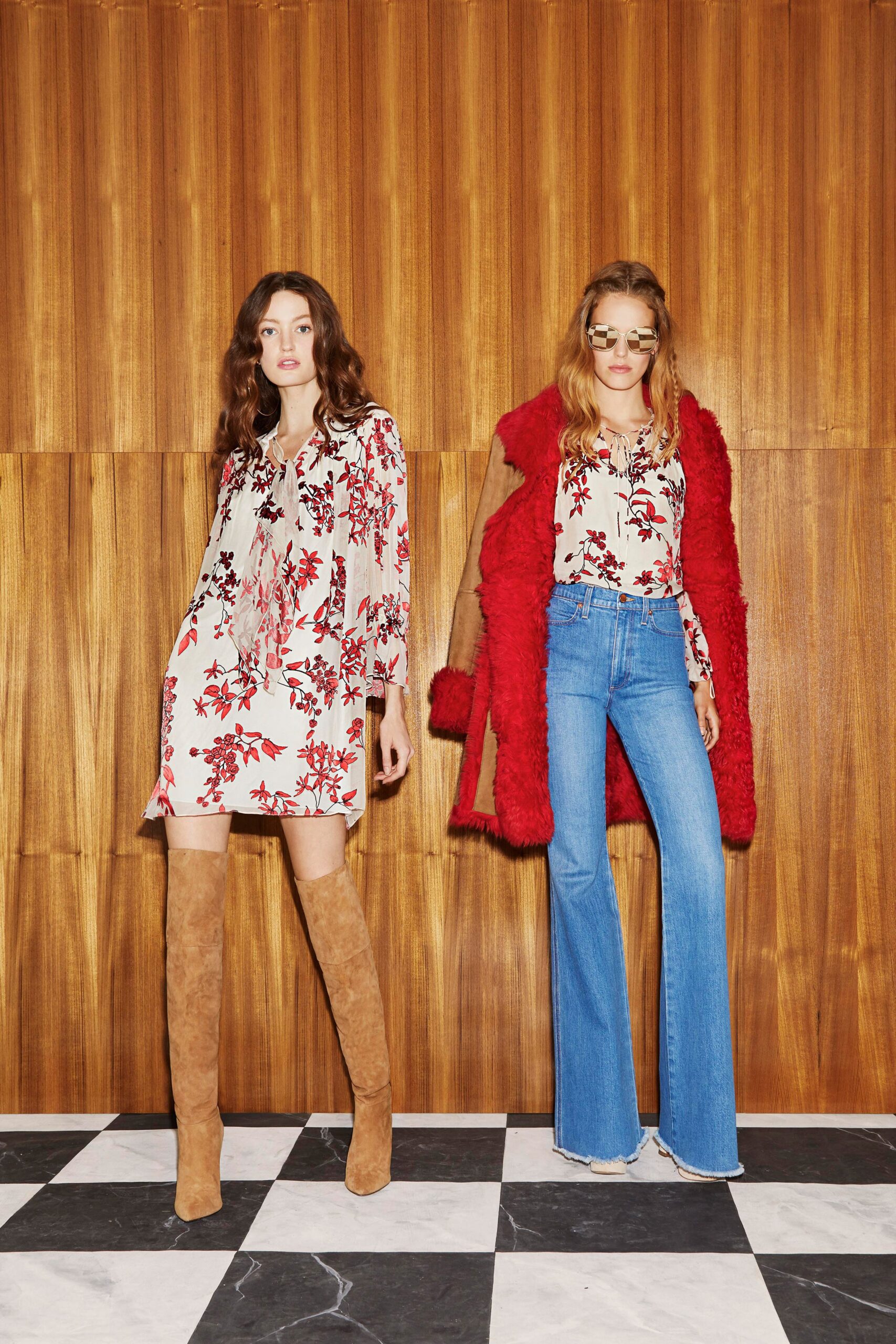 red faux-fur long-sleeve oversized layered coat