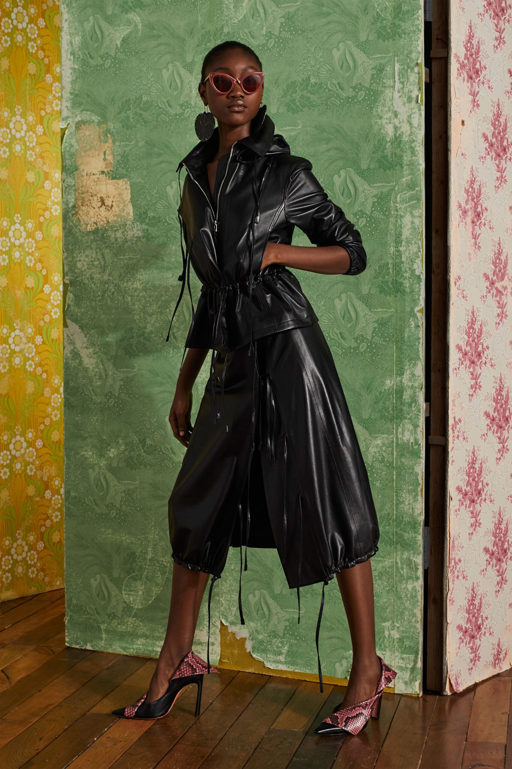 black leather jacket and dress