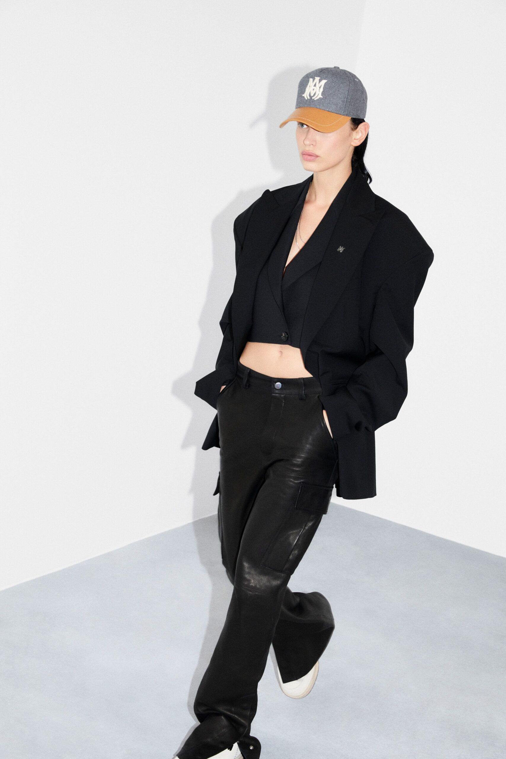oversized black blazer and cargo pants