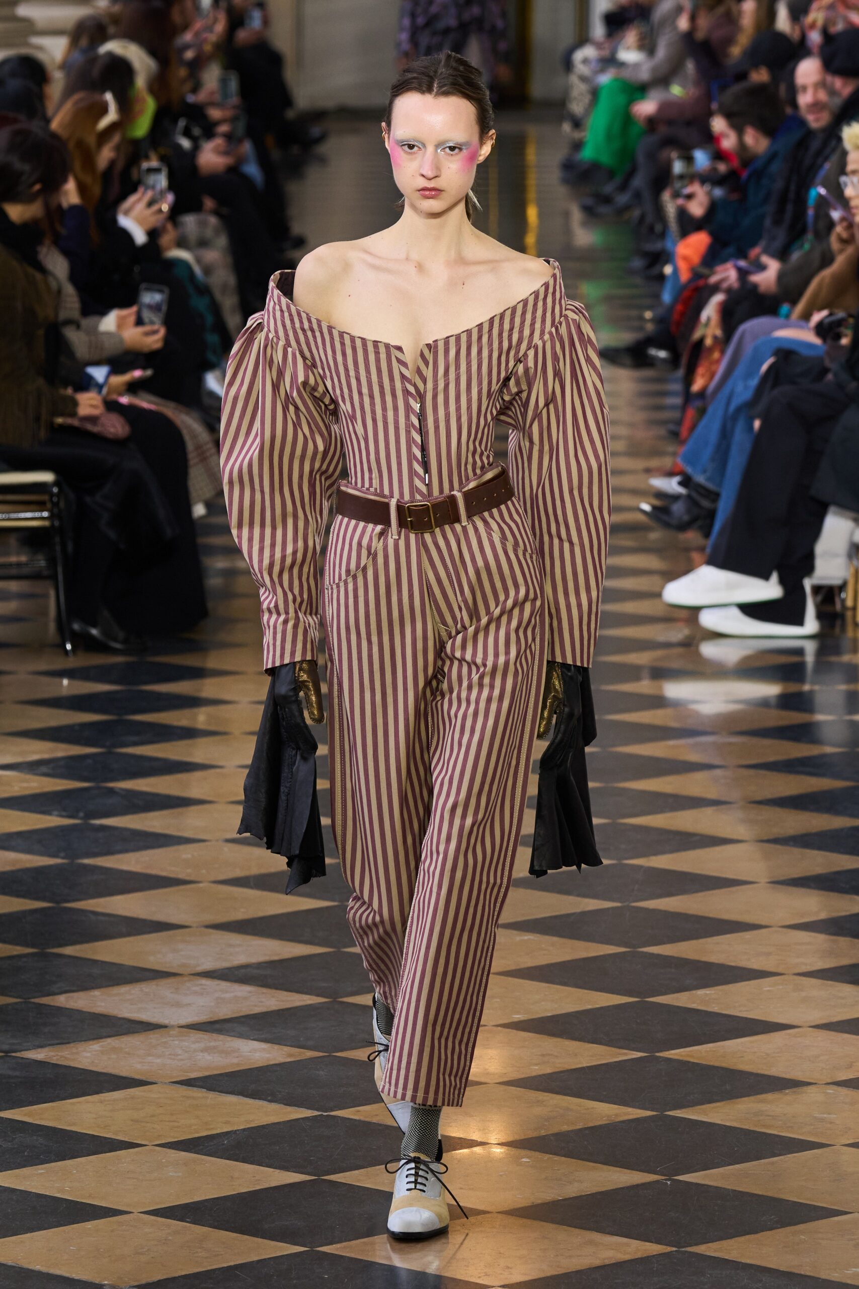brown and white striped jumpsuit