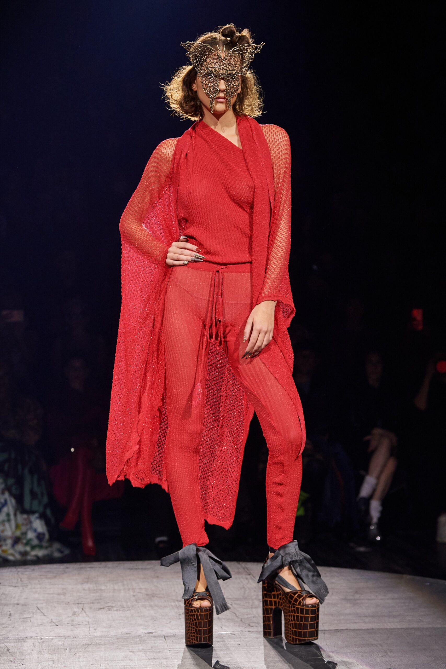 red mesh top and pants