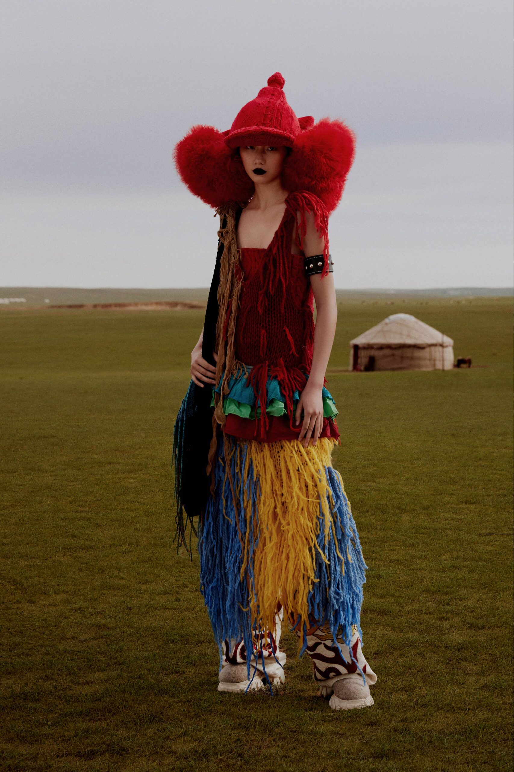 red knit oversized hat
