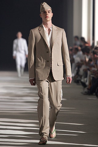 beige tailored suit with hat