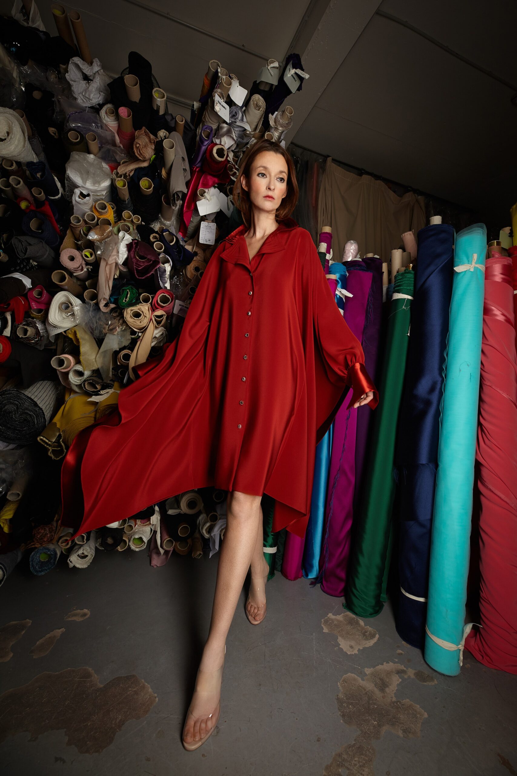 red silk relaxed midi dress