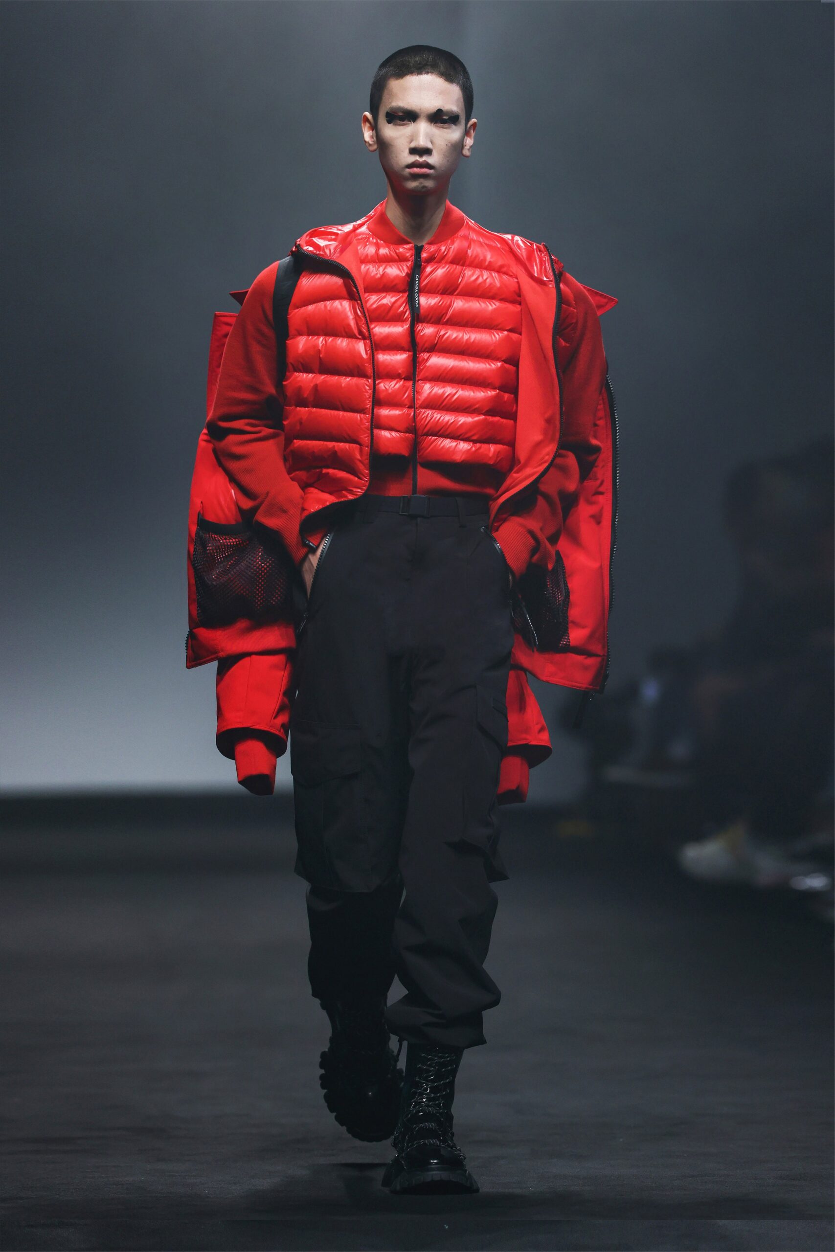 red vinyl fitted jacket and pants