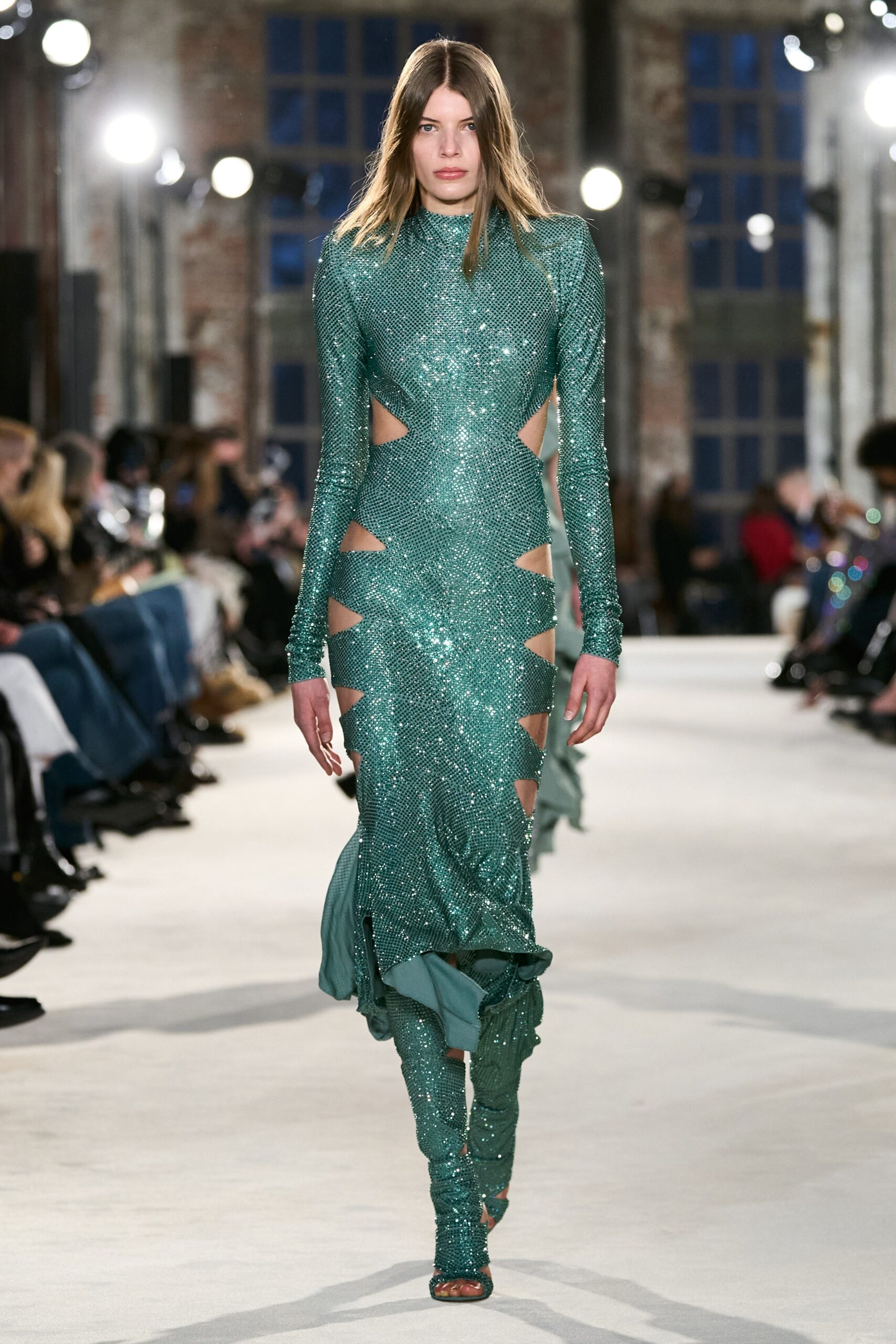 fitted green sequined gown