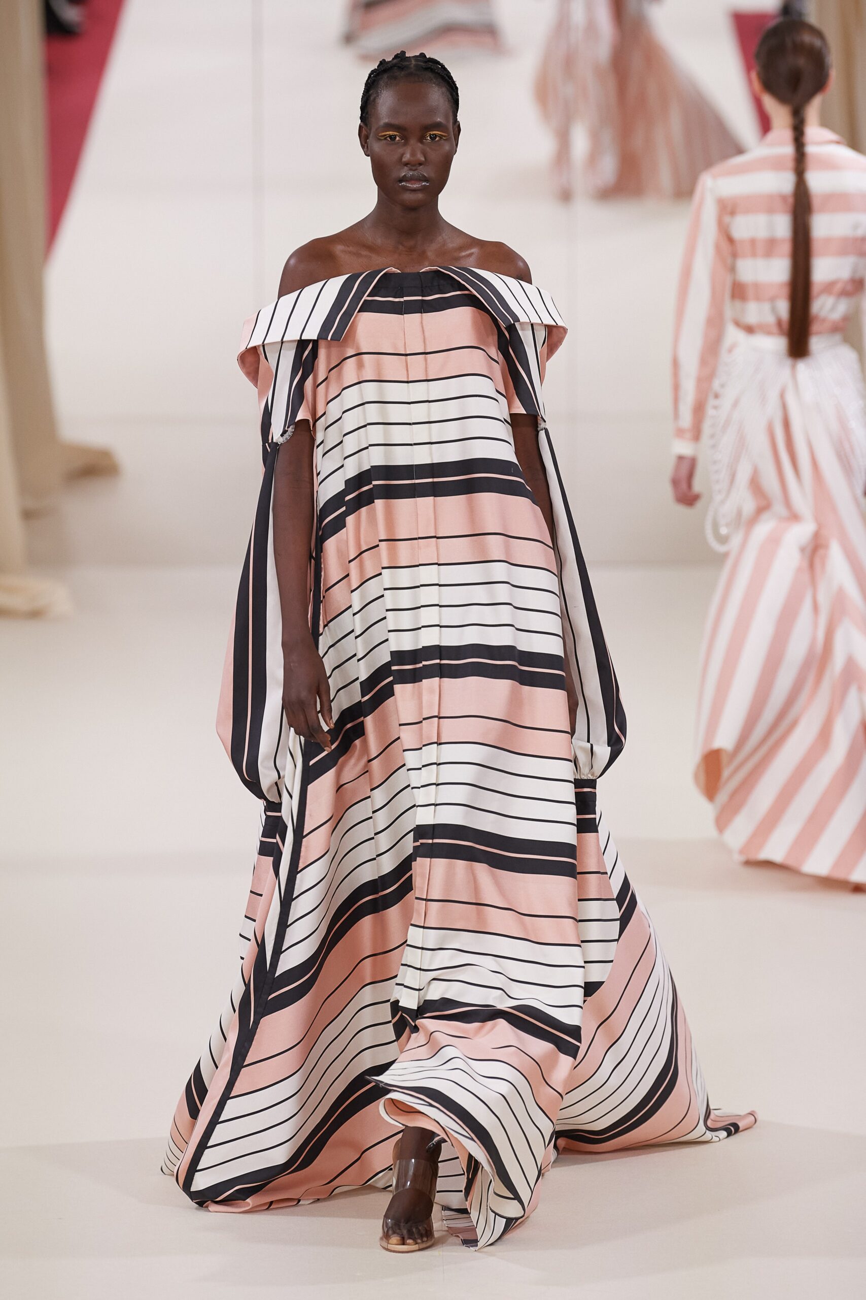 striped off-shoulder maxi dress