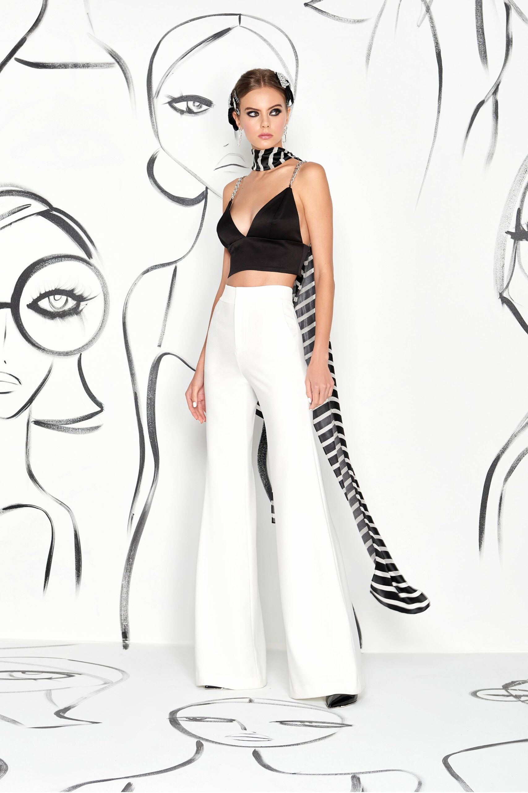 white cotton tailored flared pants