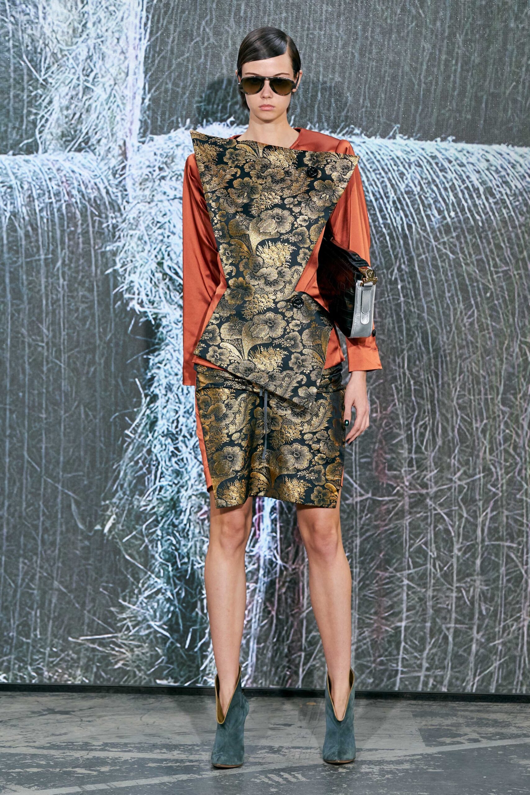 orange gold embroidered fitted dress