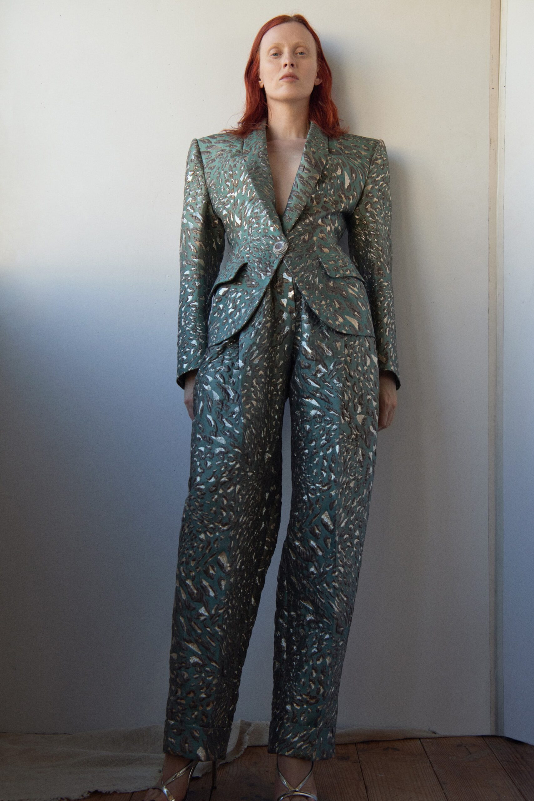 blue silk tailored suit