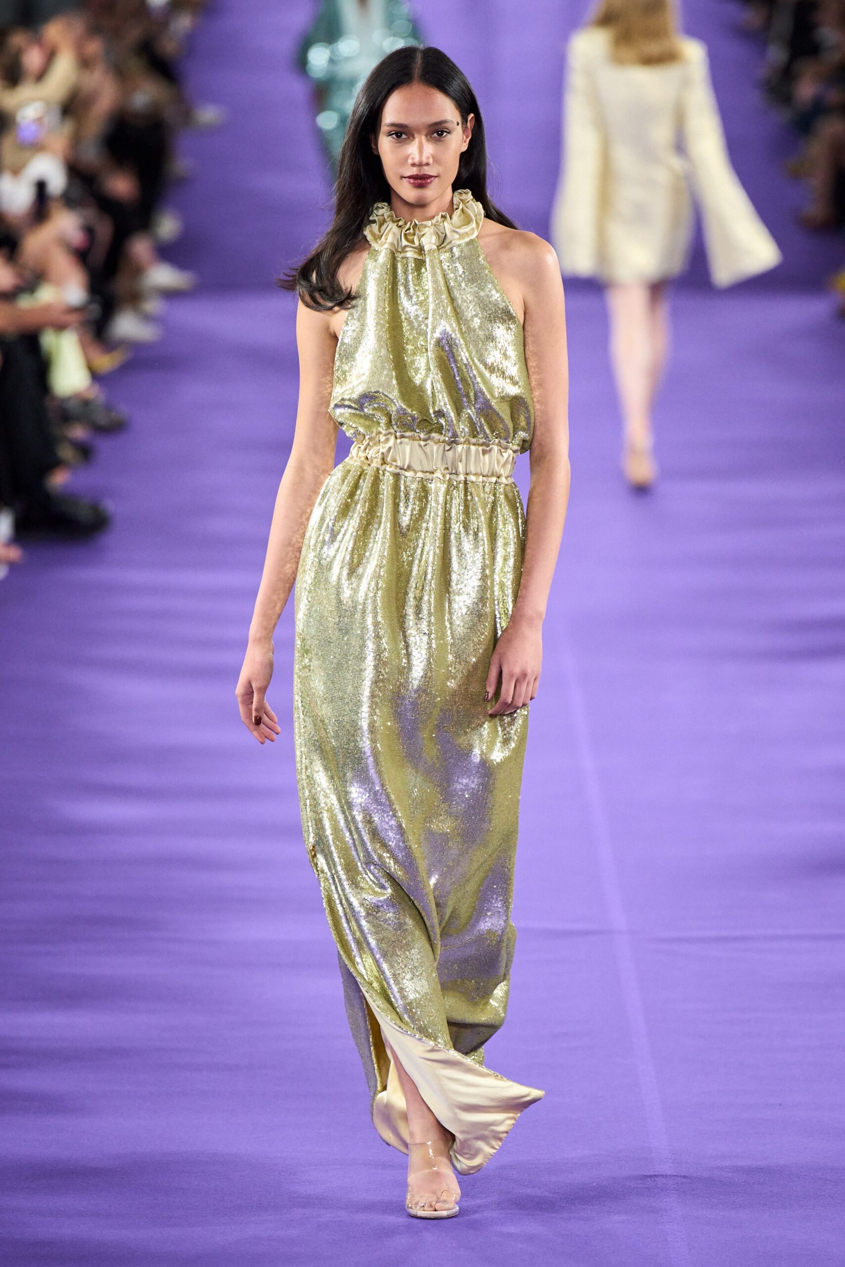gold silk sleeveless gown