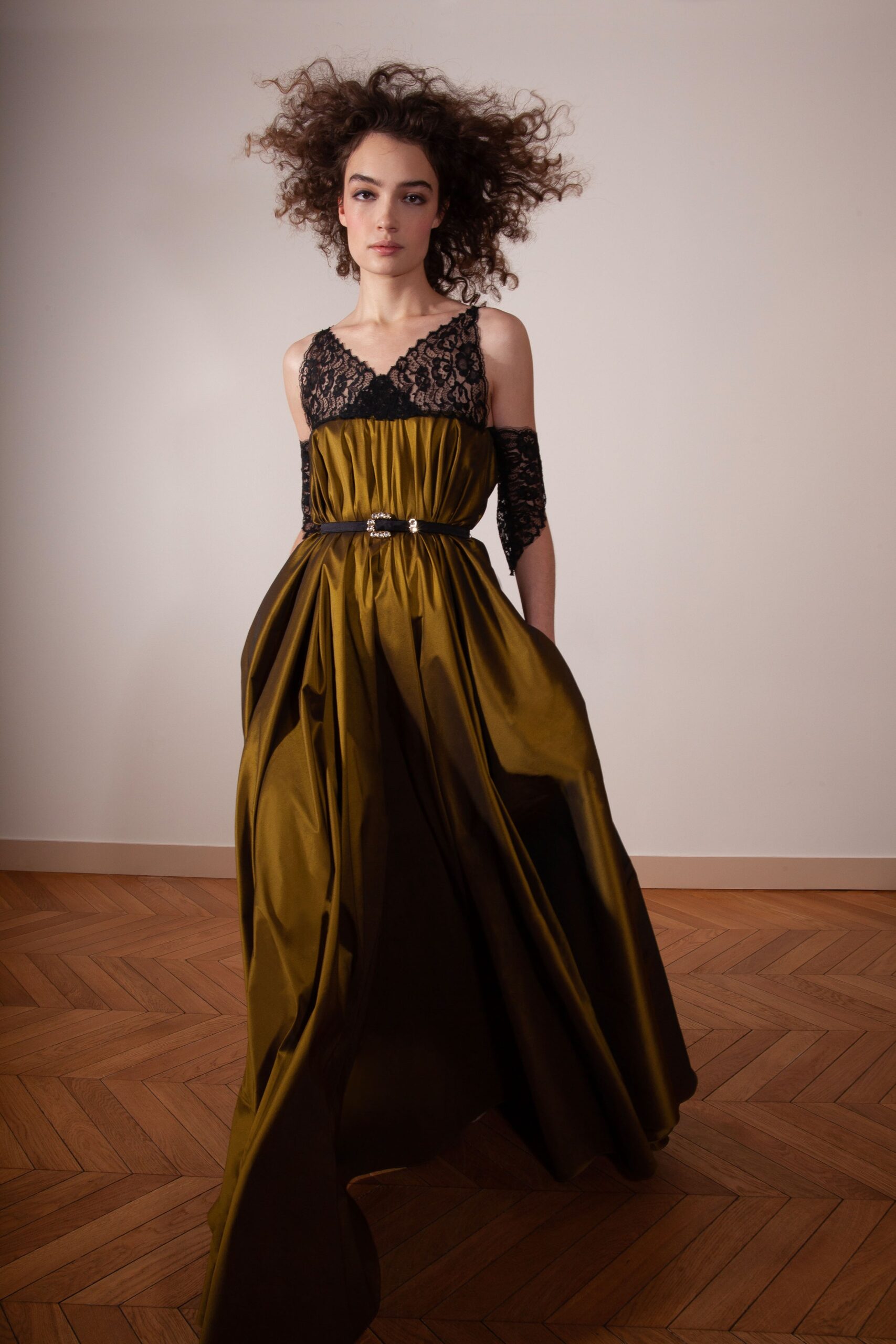 black and green silk gown