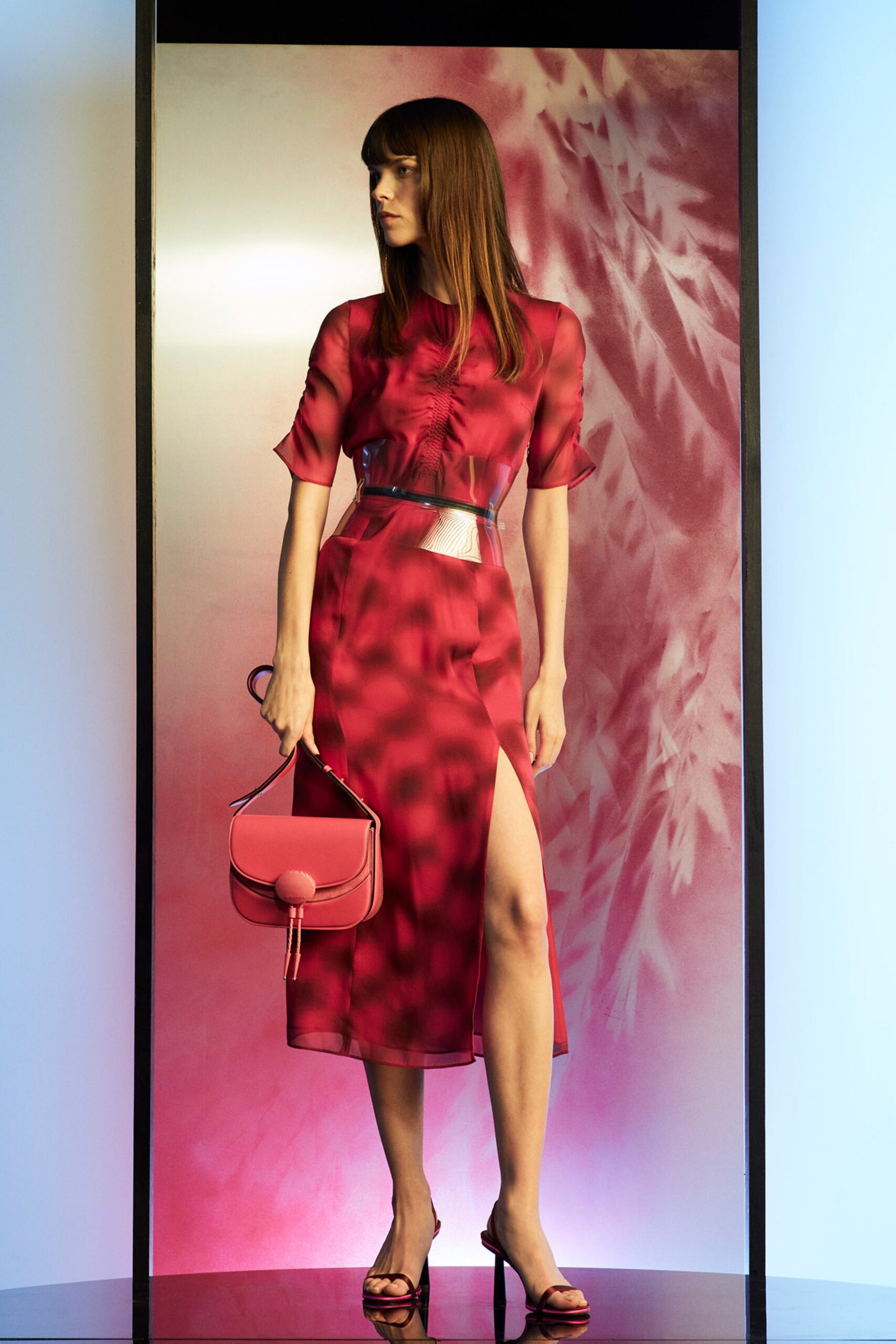 red silk fitted dress