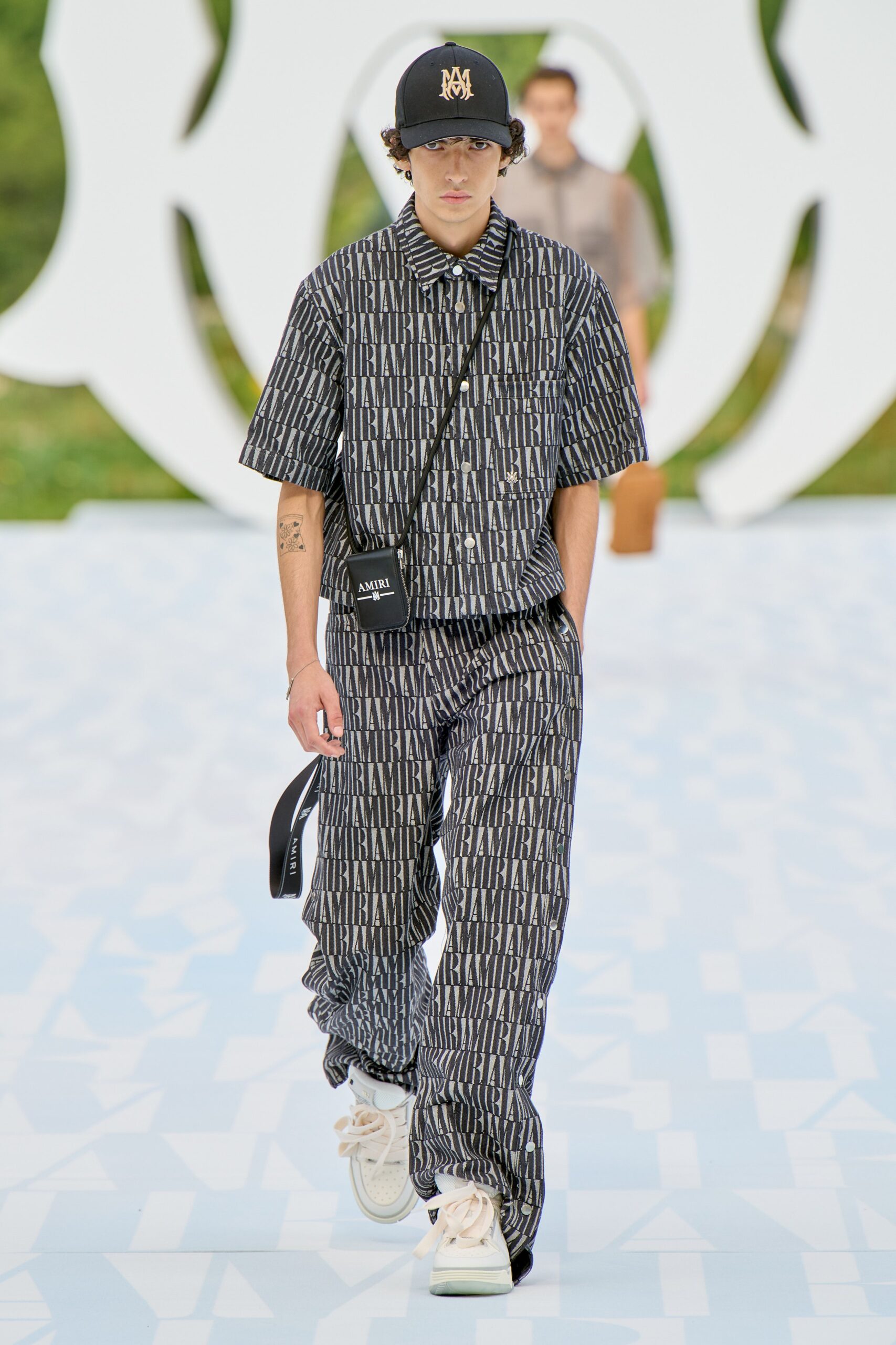 black and white printed shirt and pants