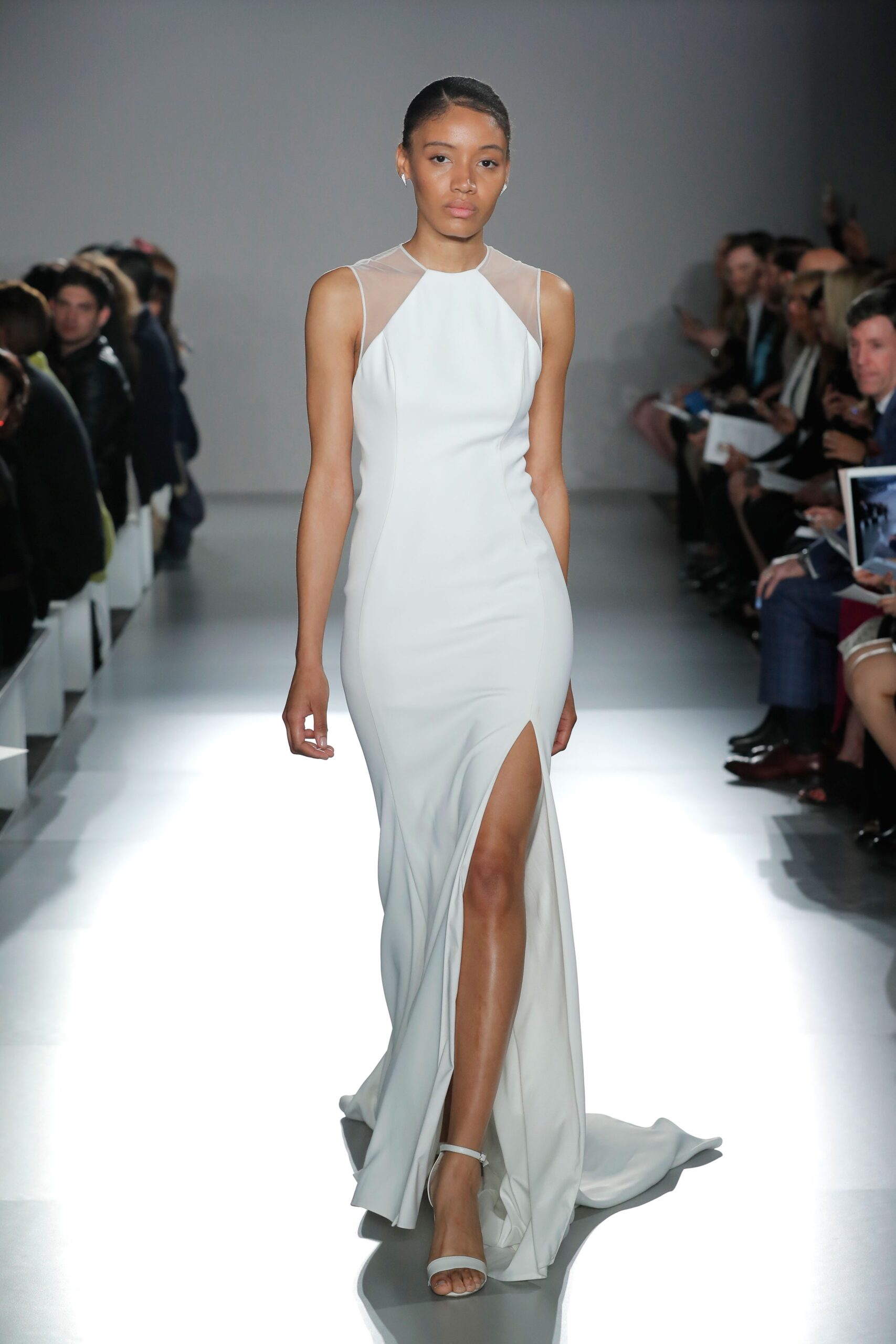 white silk fitted gown